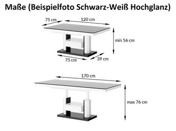 designimpex Couchtisch Design Tisch HM-120 Hochglanz stufenlos höhenverstellbar ausziehbar