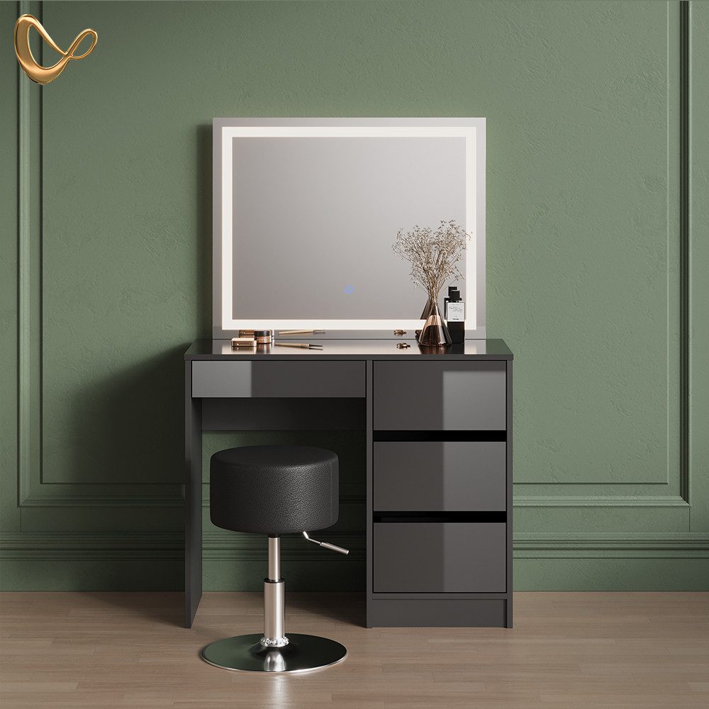 Livinity® Schminktisch Imola, Anthrazit/Anthrazit, mit LED Spiegel und Hock günstig online kaufen