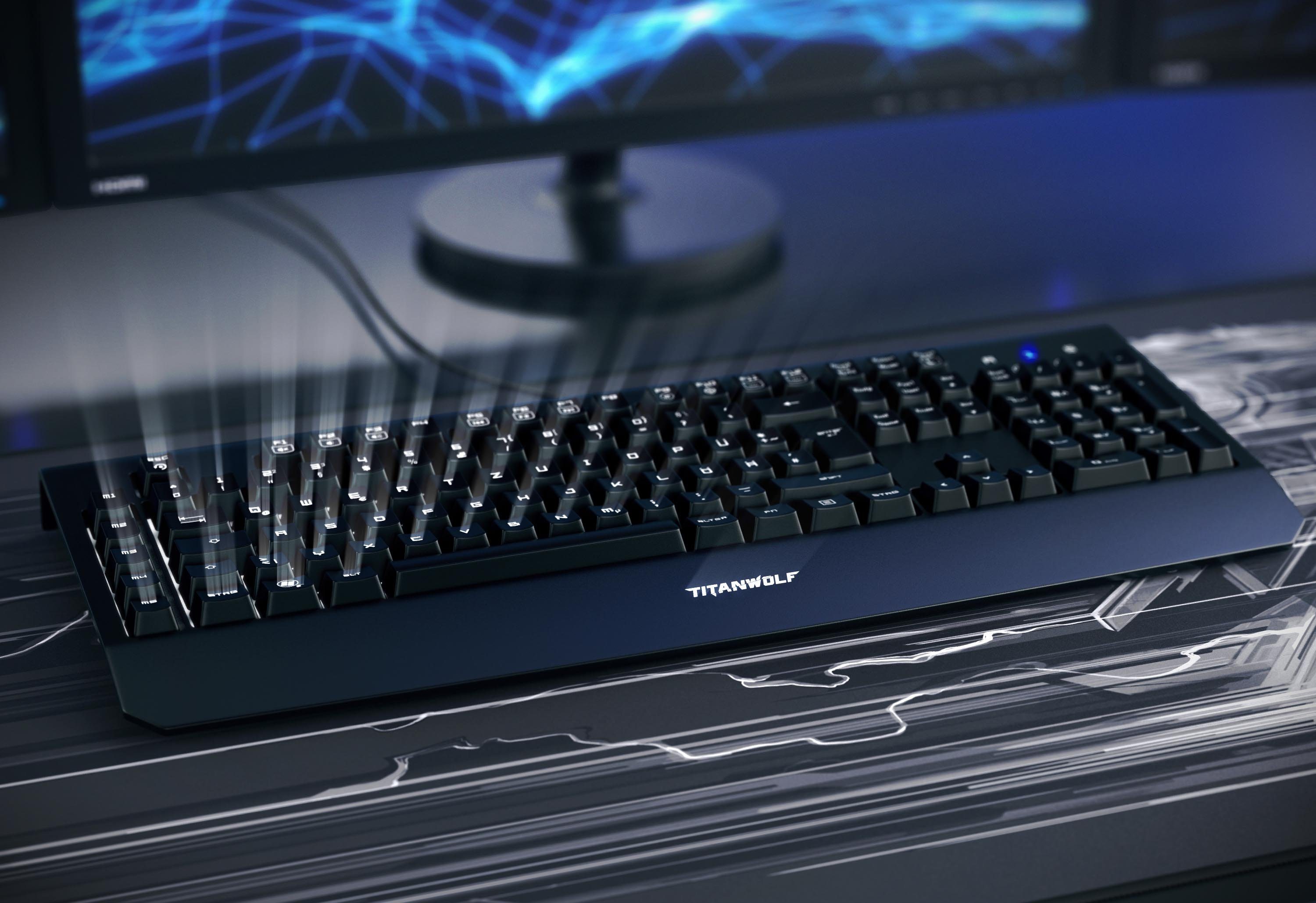 (mechanisch, "Enforcer" QWERTZ Switches) Kailh Titanwolf / Beleuchtung Gaming-Tastatur LED Blue /