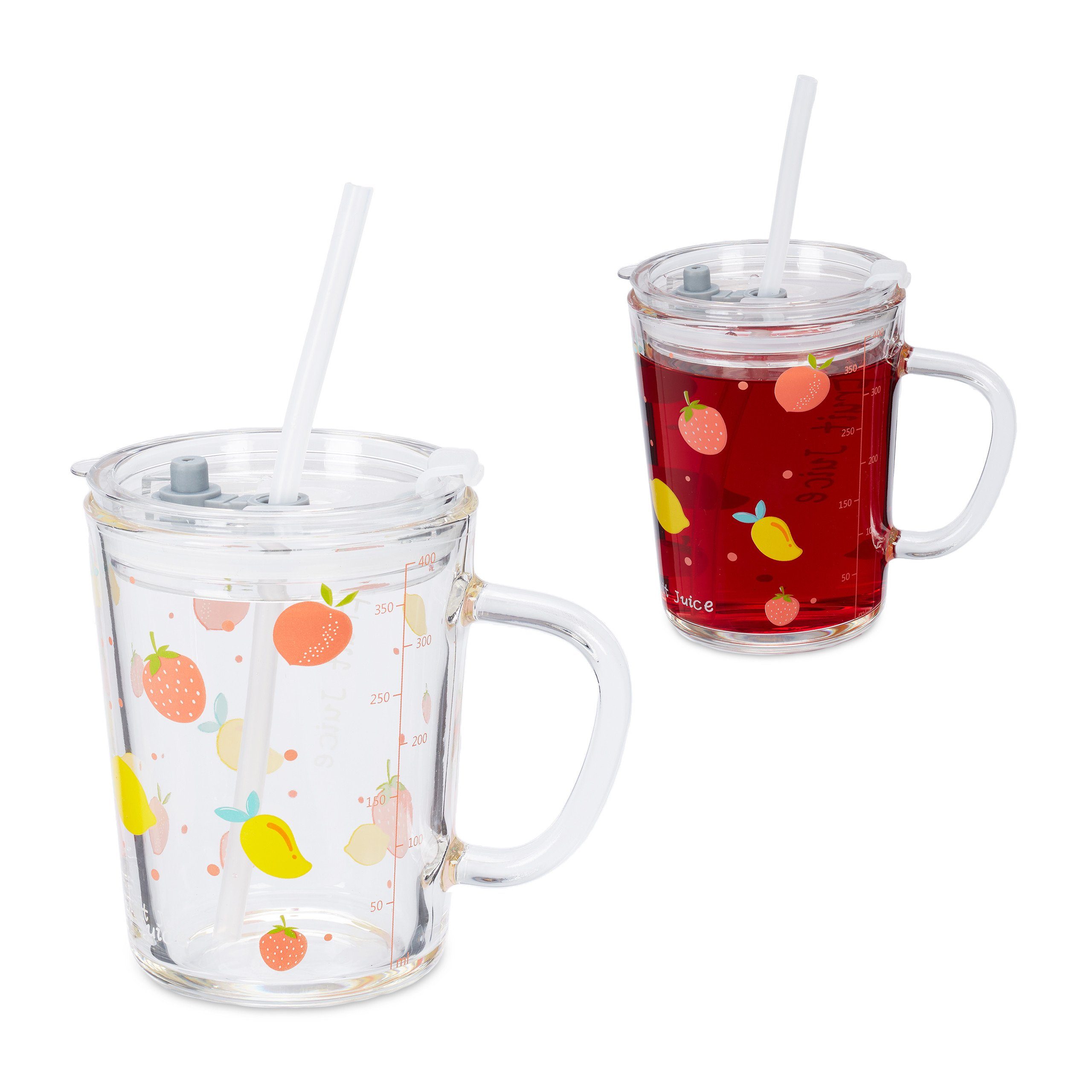 Kinderbecher relaxdays Glas 2er Set Früchte-Motiv, Kindergläser mit