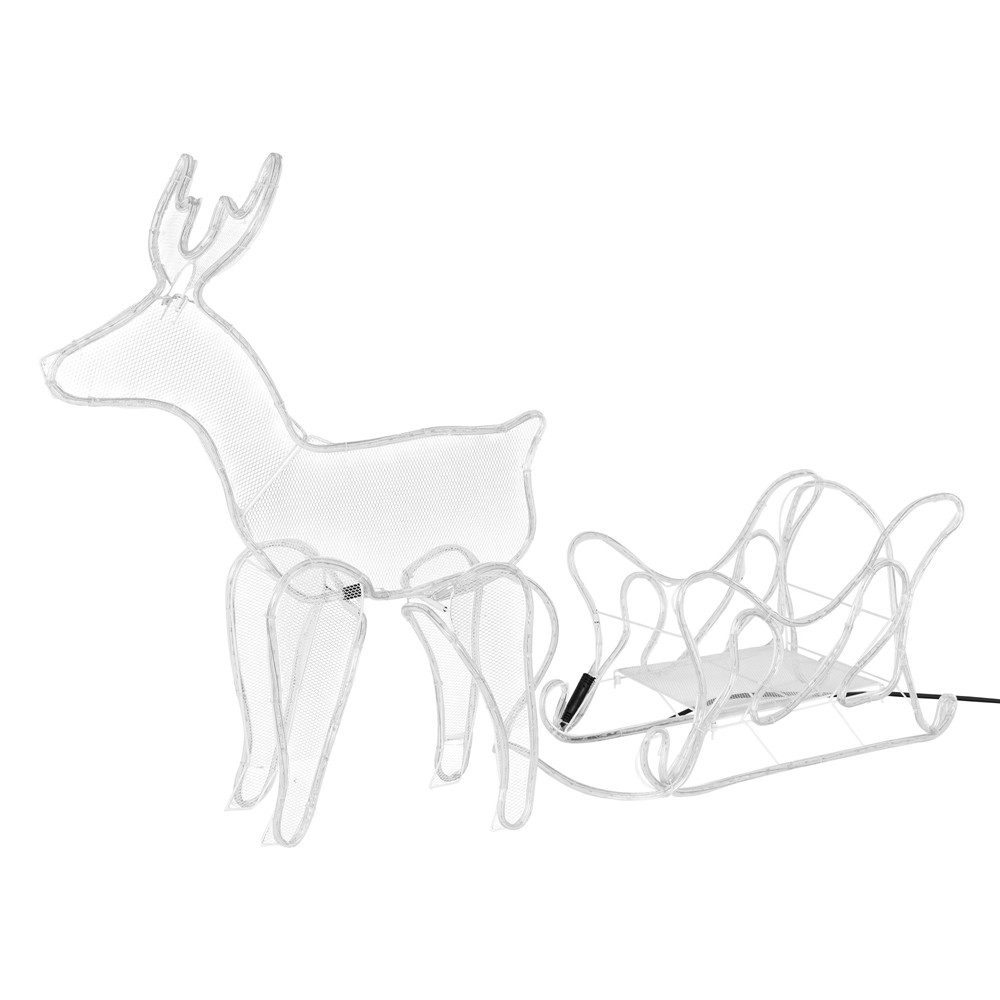 ECD Germany Weihnachtsfigur Lichterschlauch LED Beleuchtung Gartenleuchte Weihnachtshirsch Rentier, LED Rentier mit Schlitten 504 LEDs für Innen & Außen IP44 Warmweiß
