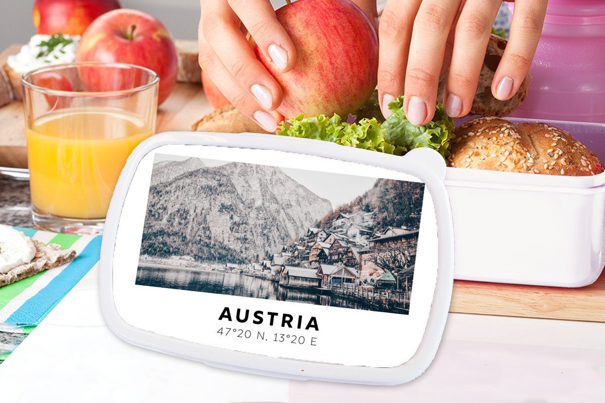 - für Jungs - Lunchbox Mädchen MuchoWow - Wasser Brotdose, (2-tlg), Brotbox Erwachsene, und Österreich und Berge Alpen, Kinder weiß Kunststoff, für
