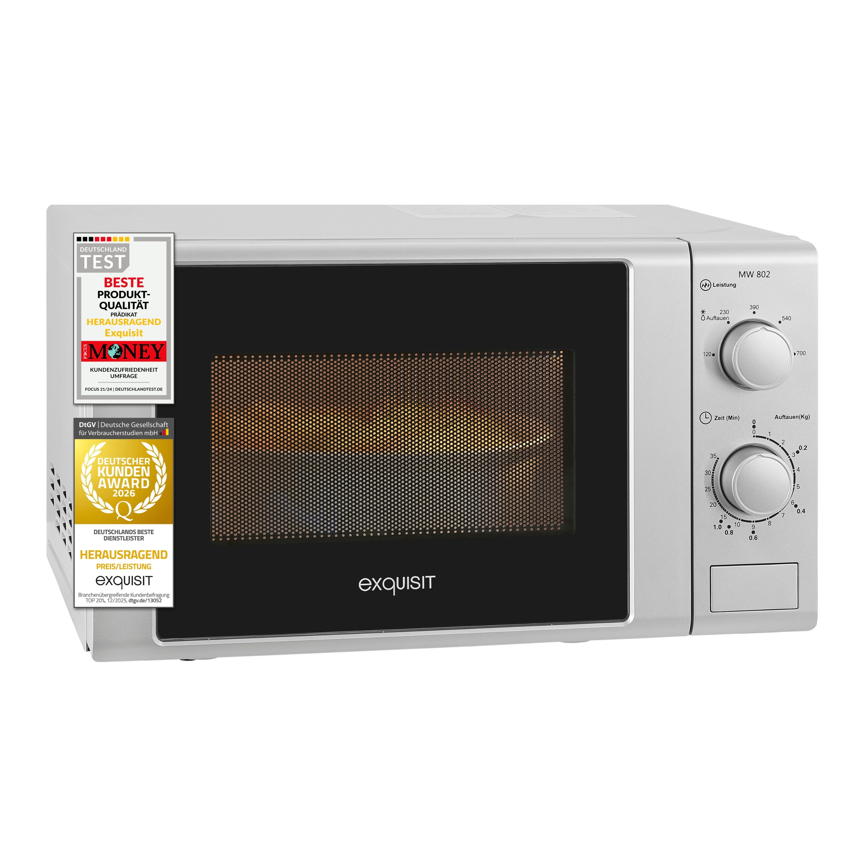 exquisit Mikrowelle MW 802, Mikrowelle, 20,00 l, 20 Liter, 25,5 cm Drehteller, inkl. Timer, einfach Bedienung, 700 Watt