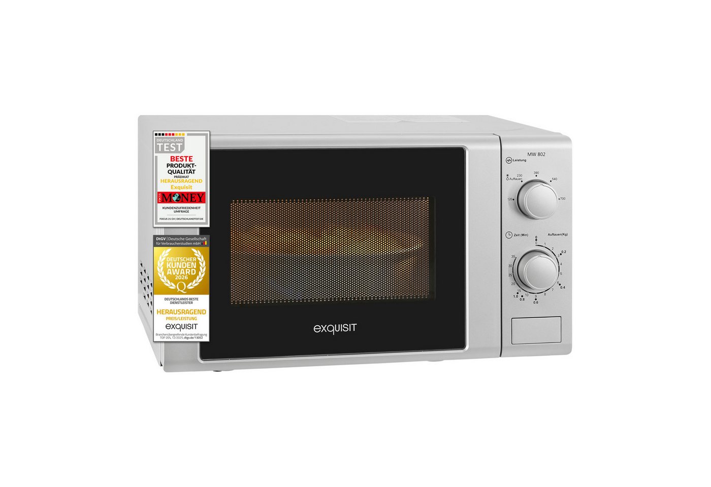 exquisit Mikrowelle MW 802, Mikrowelle, 20,00 l, 20 Liter, 25,5 cm Drehteller, inkl. Timer, einfach Bedienung, 700 Watt