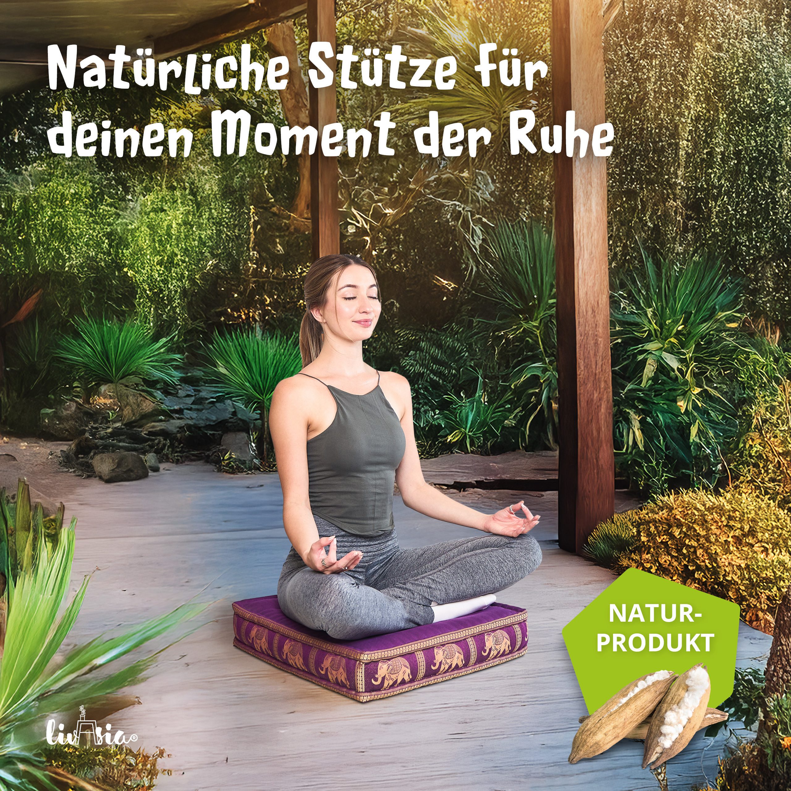 livasia Sitzkissen Bodensitzkissen (Deluxe) vegan und handgefertigt, 50x50x10cm, Kapok
