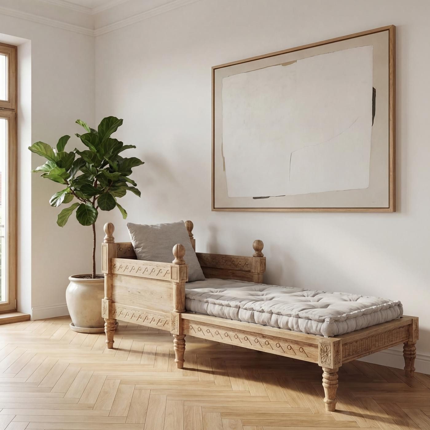 baario Recamiere Recamiere POBRI Sessel, Antik Barock Design Holz & Leinen Chaiselongue