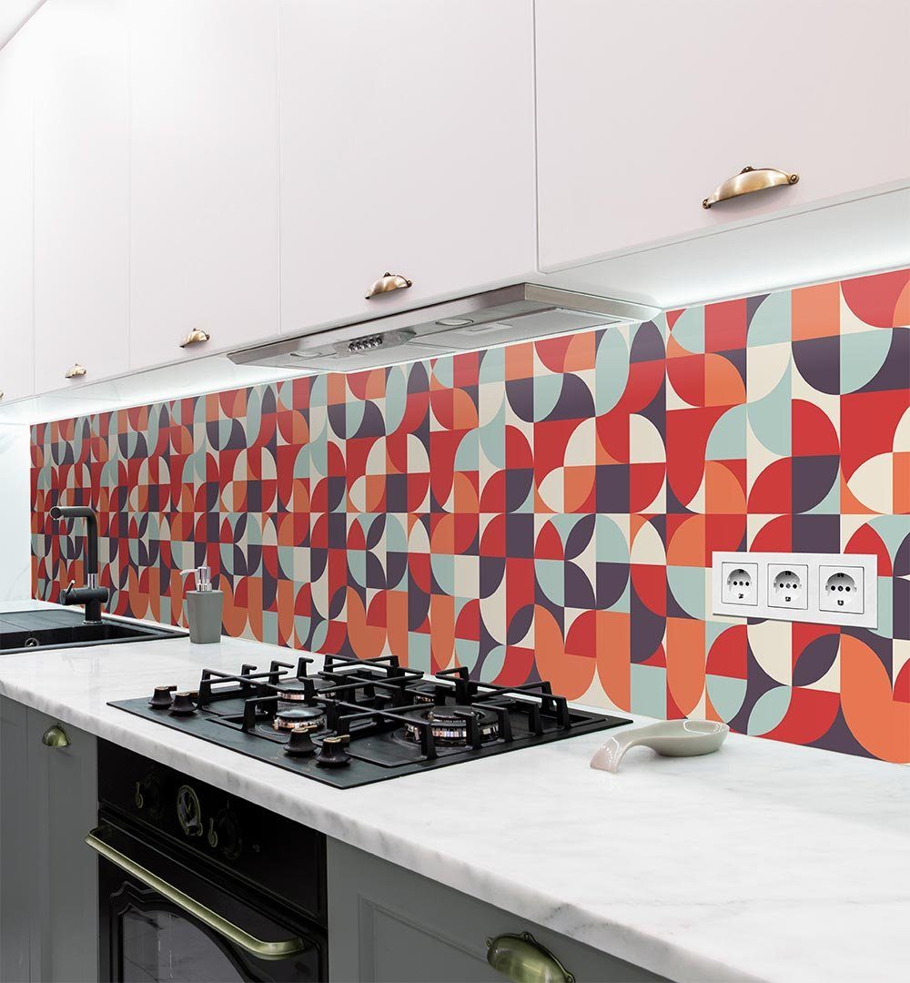 MyMaxxi Dekorationsfolie Küchenrückwand selbstklebend Retro 70er Jahre rot Spritzschutz Folie