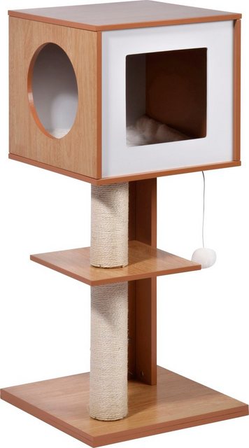 Dobar Kratzbaum Susy mit Katzenhöhle und Ball Buche/Weiß 91 cm x 49 cm x 40 cm