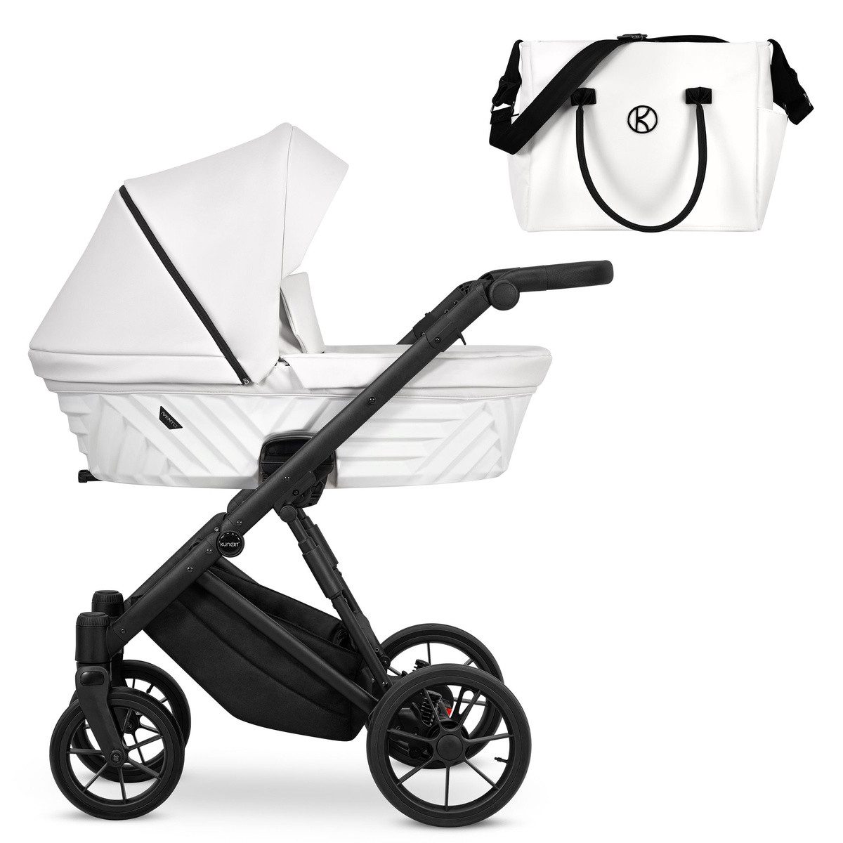 KUNERT Kombi-Kinderwagen IVENTO 2in1 Kinderwagen mit schwarzem Rahmen und Zubehör, Leichtes Aluminiumgestell, große Räder für verschiedene Untergründe