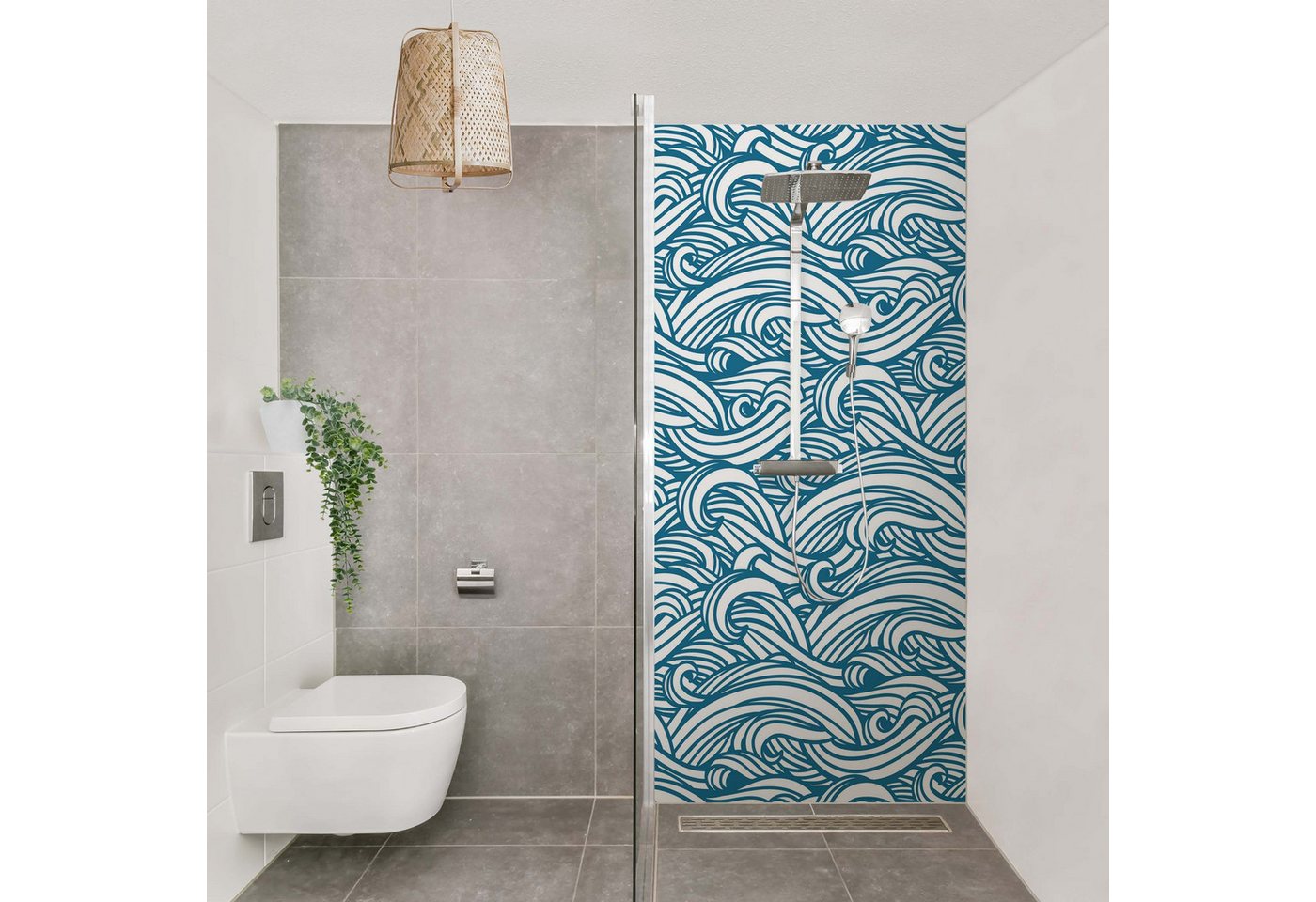 Thumbnail - Bilderdepot24 Badrückwand Muster blau Duschrückwand ohne Bohren Dusche Fliesenersatz, (Hartfolie matt » Selbstklebend PR...