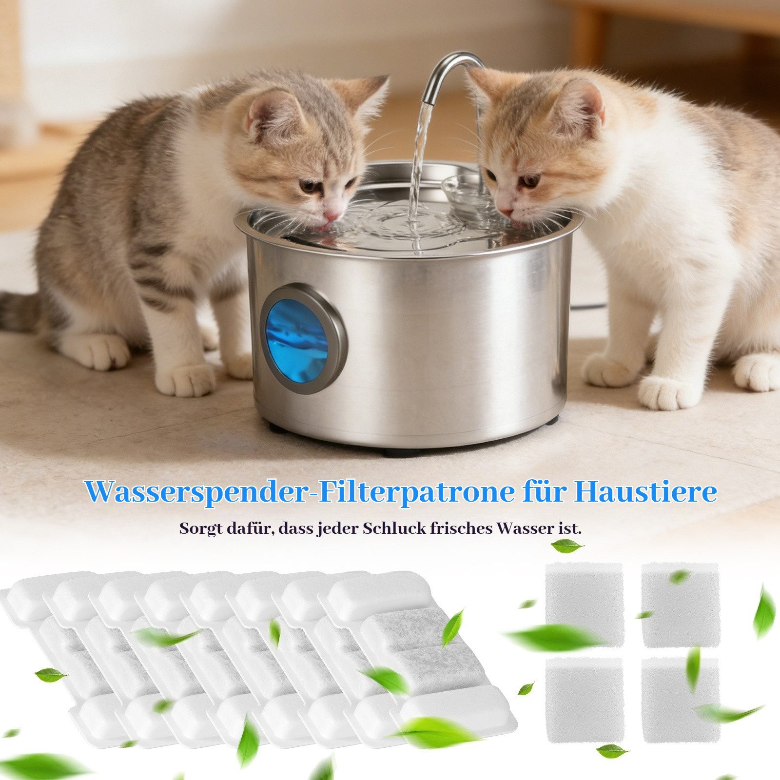 BlingBin Trinkbrunnen 3.2L Katzenbrunnen Ersatzfilter Für Katzen und Hunde 3.2 l, 8 Stück Kohlefilter Trinkbrunnen mit 4 Stück Schaumfilter