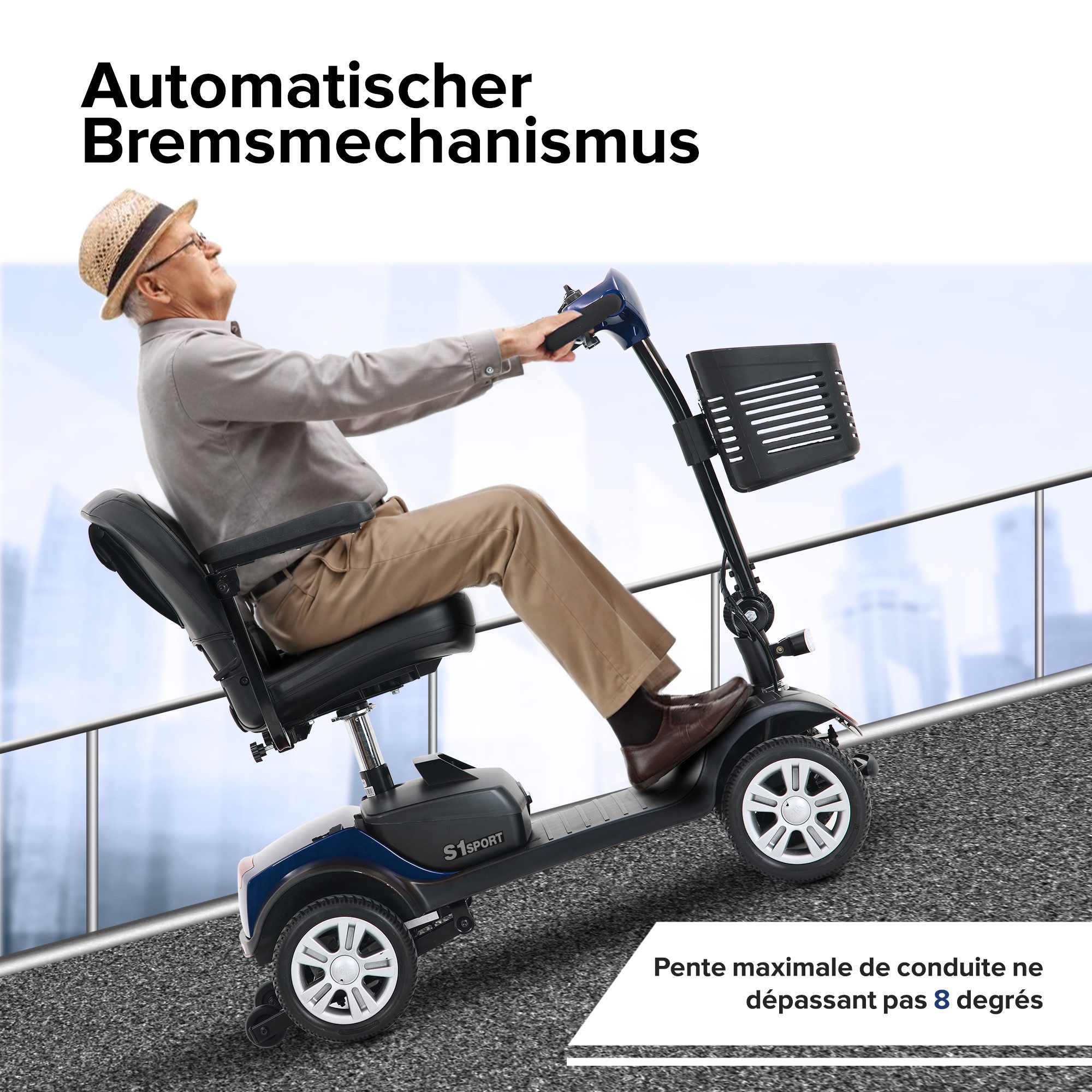 Yoimoimo Elektromobil Robuster 4-Rad E-Scooter, 300W Motor, 15km Reichweite, Klappbar