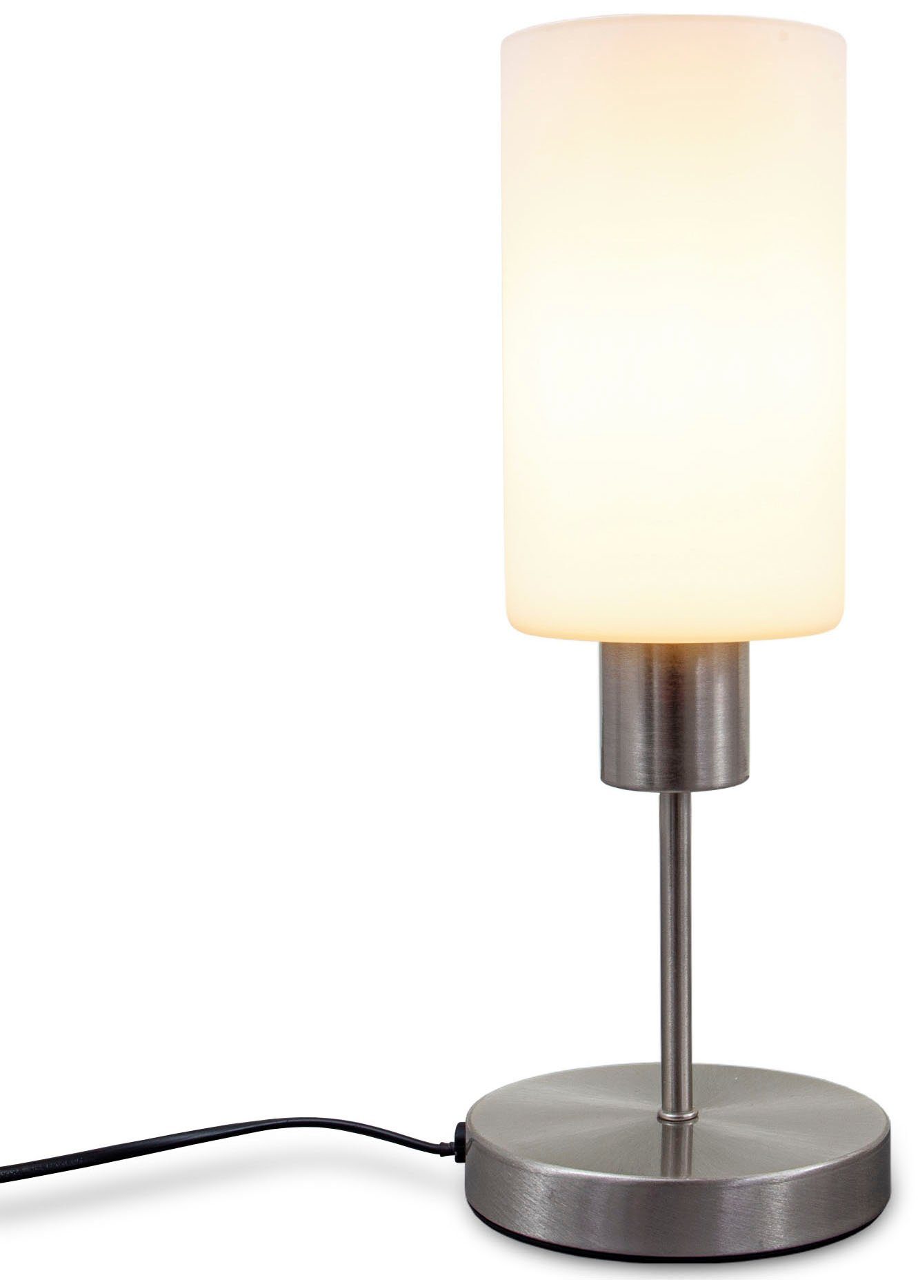 Glas Der und Leuchtmittel, ohne Lampenschirm Tischleuchte, ist zylindrische B.K.Licht eine hat weißem aus