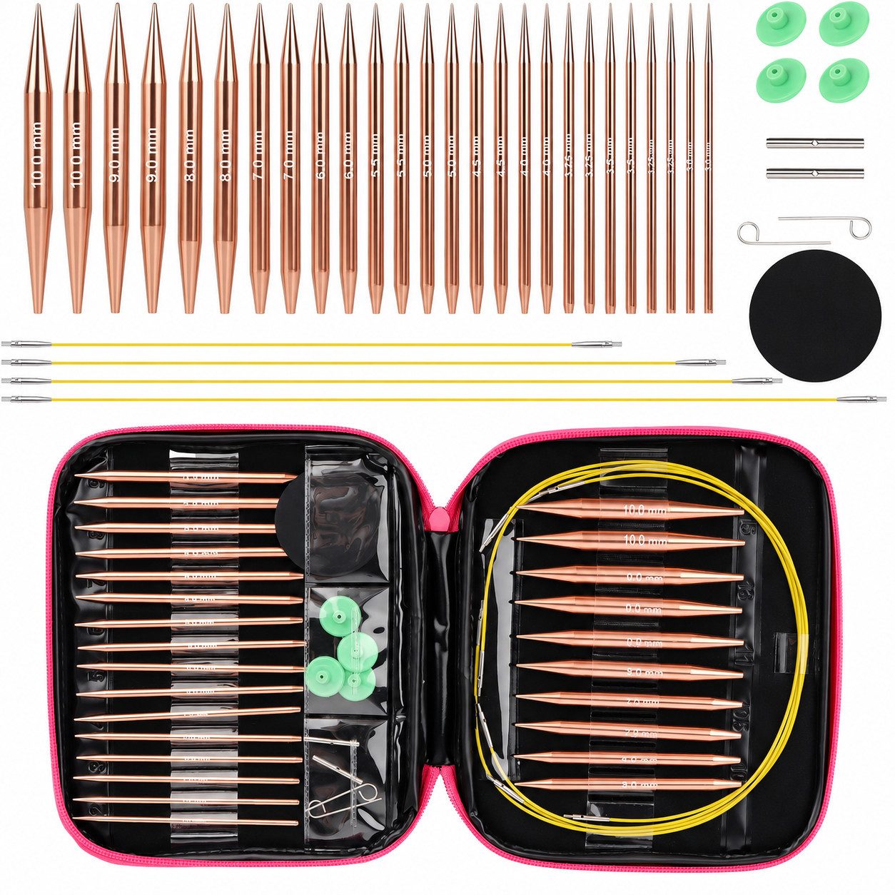VEKROBOT Häkelnadeln Wechselbares Rundstricknadelset 3,0–10 mm – inkl. Aufbewahrungstasche, Set 1 St., Rundstricknadelset mit auswechselbaren Seilen, Wechselbares Rundstricknadelset mit austauschbaren Seilen
