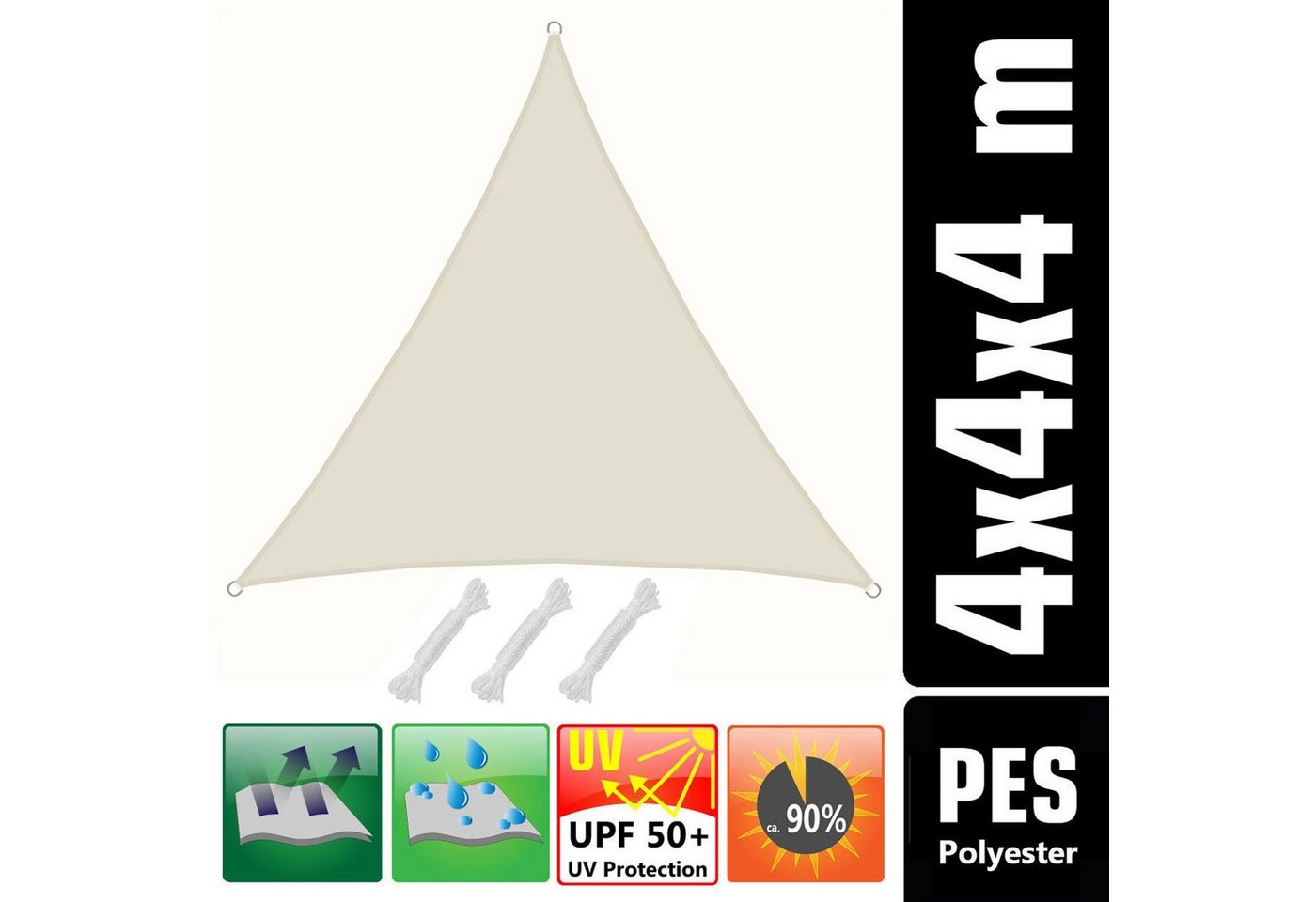 Thumbnail - AMANKA Sonnensegel mit UV Schutz - 4 x 4 x 4 m Wasserdicht - Sonnenschutz Garten & Balkon, Polyester Sonnenschutzsegel D...