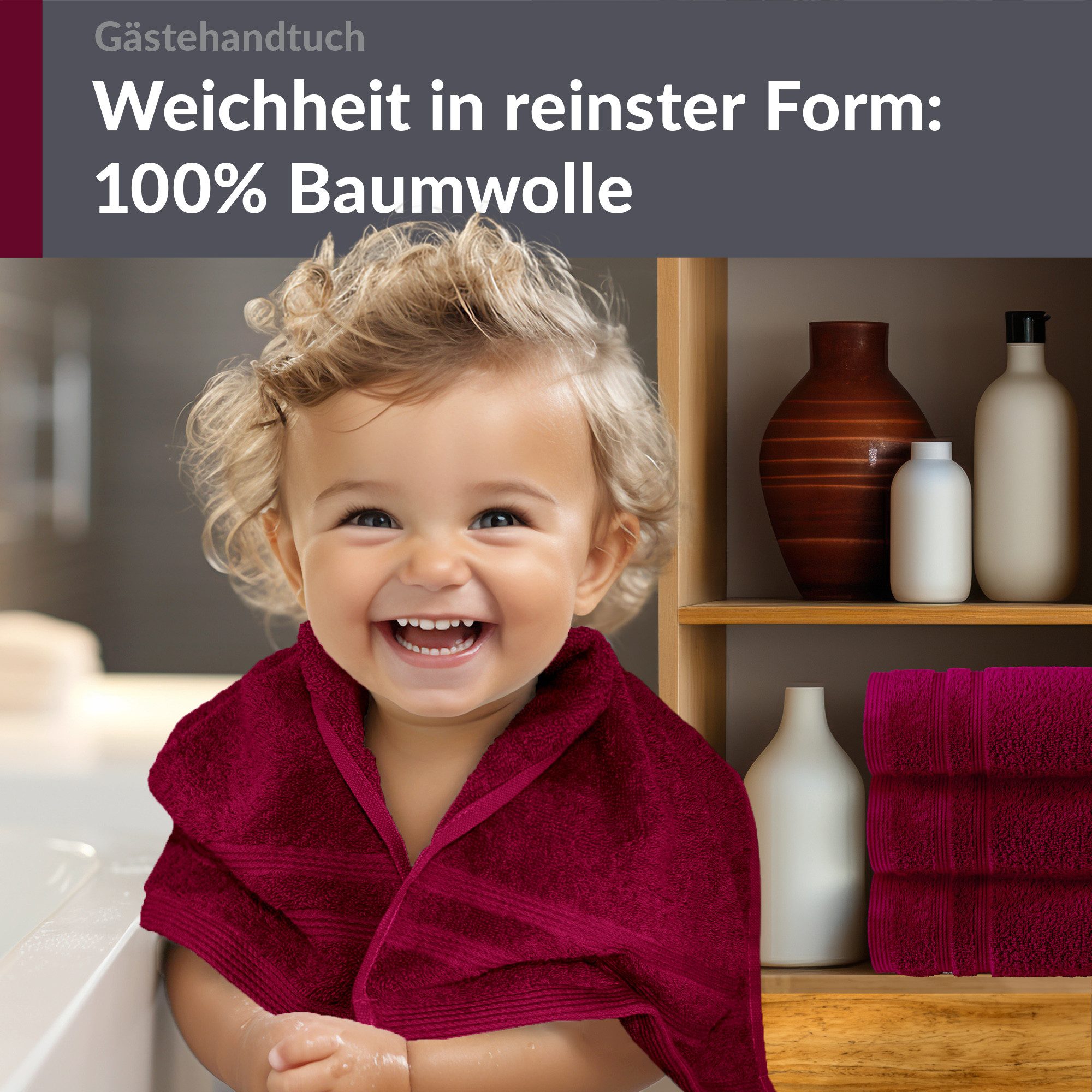 Lashuma Gästehandtücher Set London, Frottee (Spar-Set, 4-St), kleine Frottee Premium Handtücher 30x50 cm für Kinder, Bad, Gäste, WC