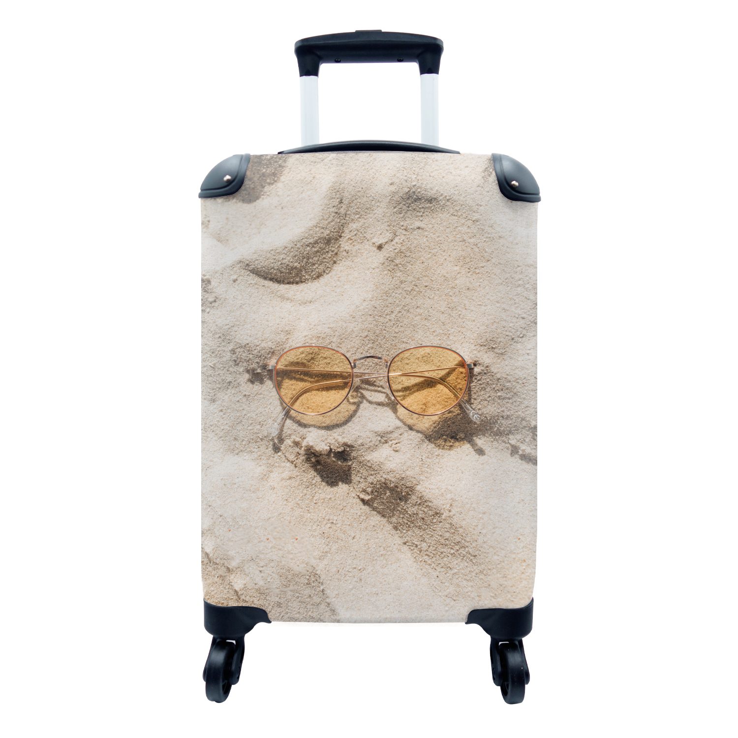 MuchoWow Handgepäckkoffer Sonnenbrille - Sand - Orange, 4 Rollen, Reisetasche mit rollen, Handgepäck für Ferien, Trolley, Reisekoffer