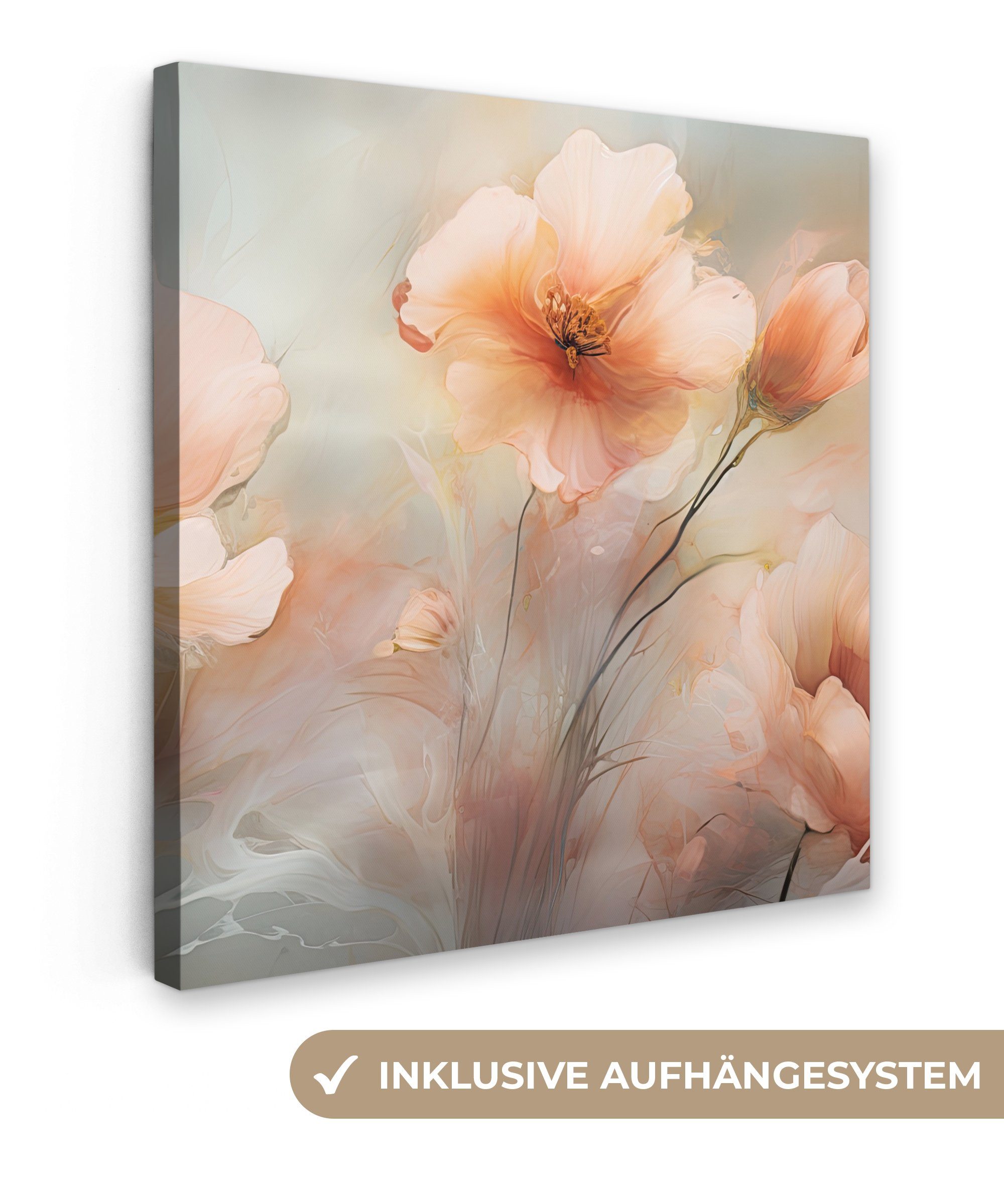 OneMillionCanvasses® Leinwandbild Blumen - Pastell - Kunst - Mohnblumen -  Aquarell, (1 St), Leinwand Bilder für Wohnzimmer Schlafzimmer, 20x20 cm
