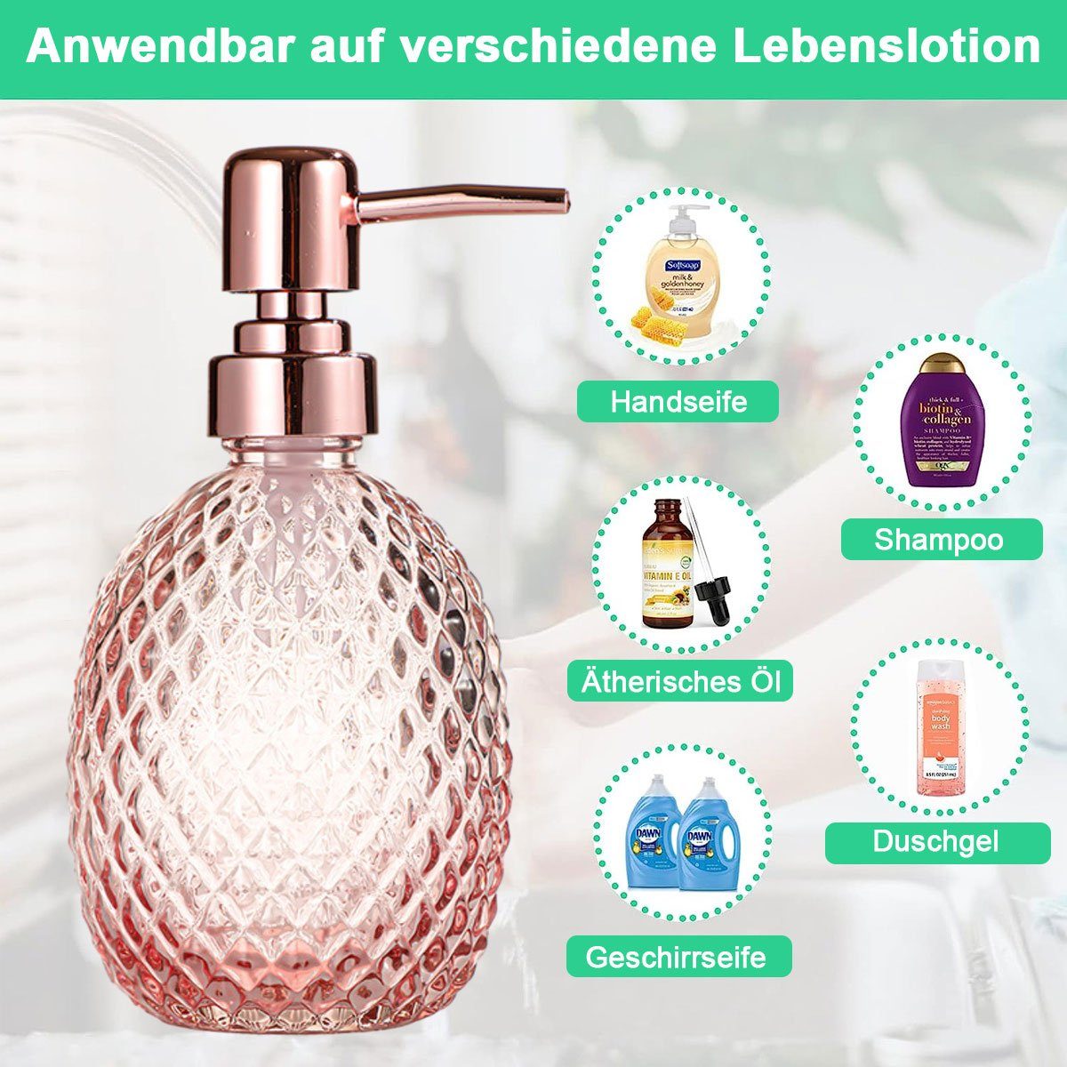 Seifenspender Seifenspender Jormftte Flüssigseifenspender,für Shampoo-Lotion Rosa Nachfüllbarer