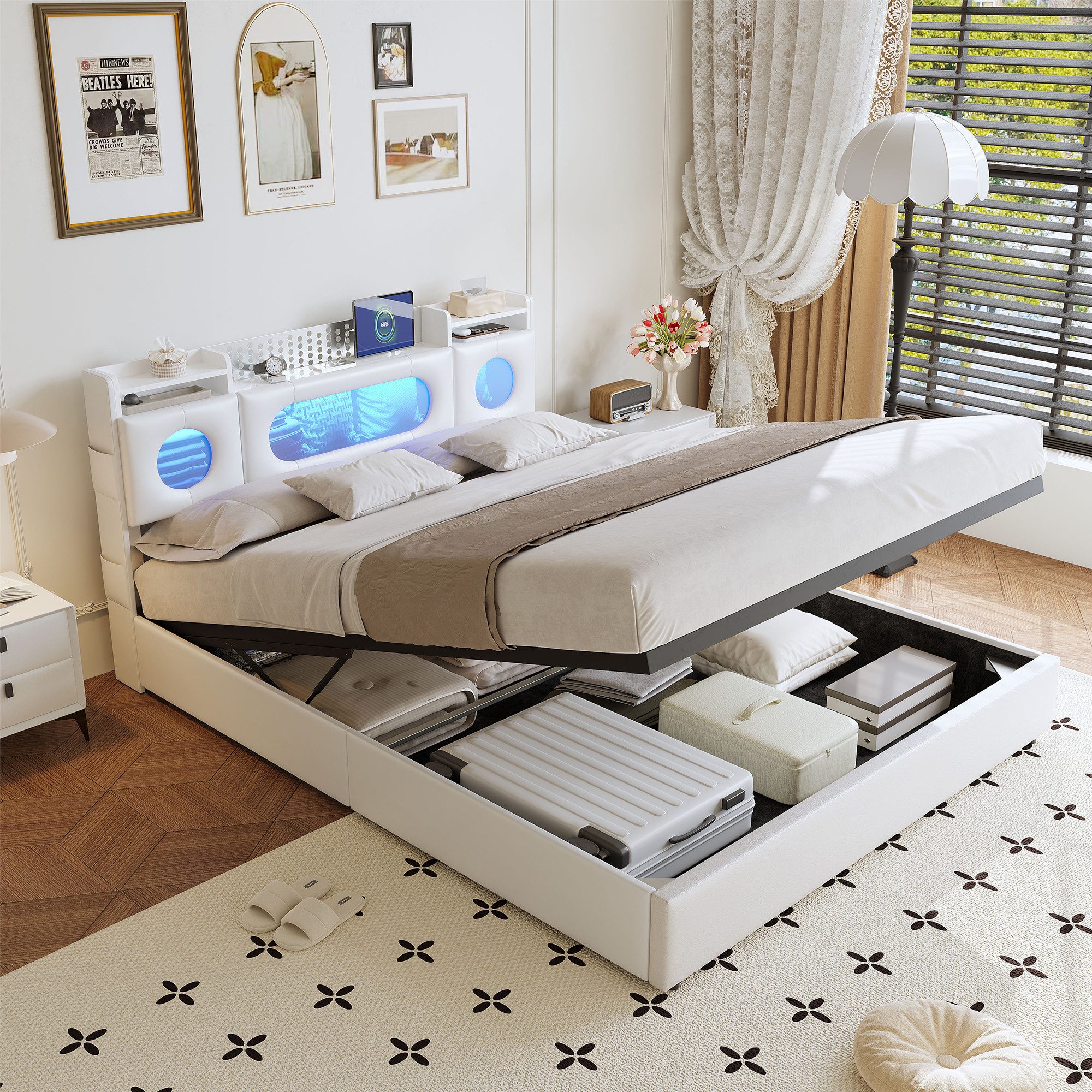 FUROKOY Stauraumbett Polsterbett Doppelbett mit LED-Beleuchtung (Aufklappba günstig online kaufen