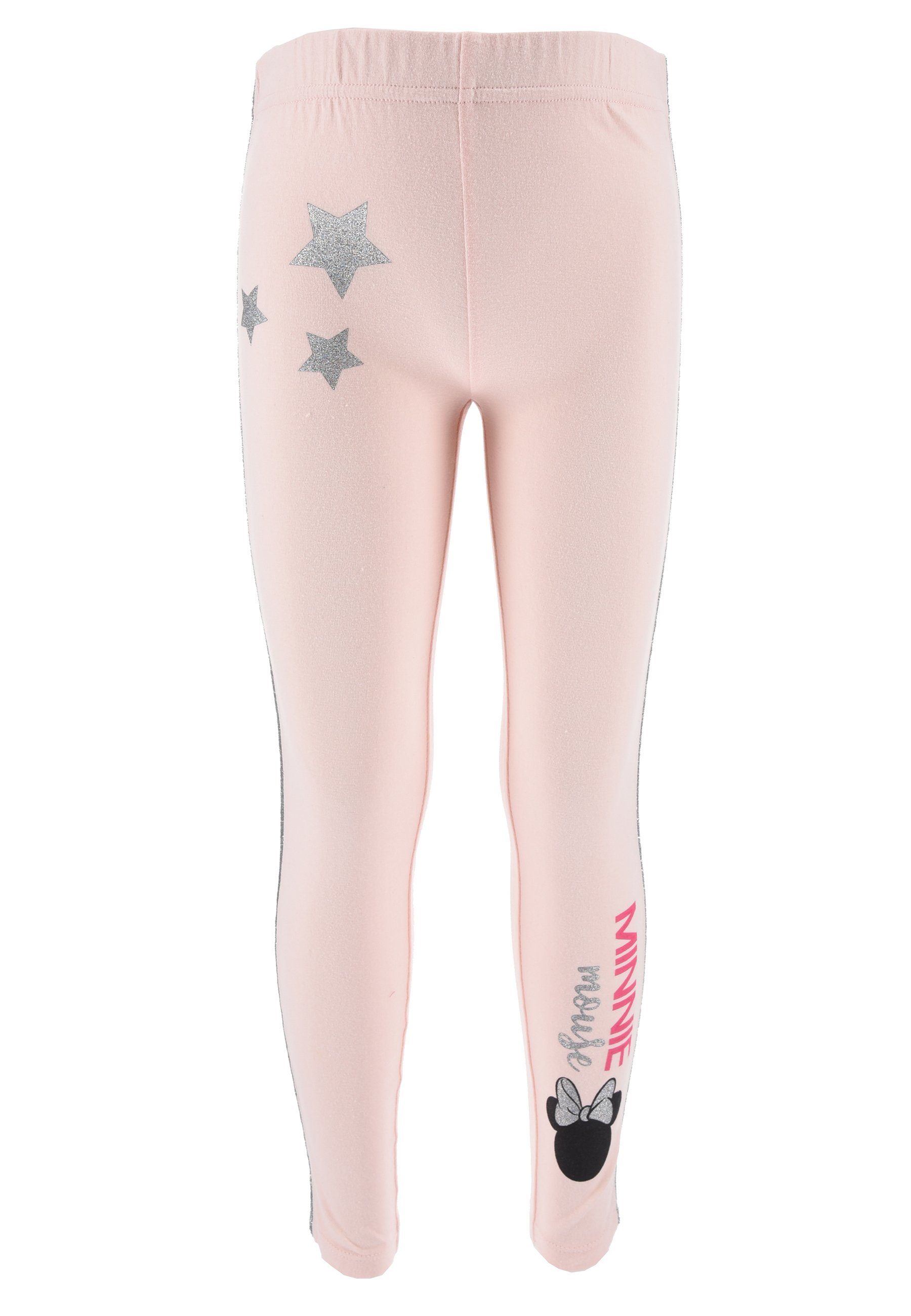 Disney Minnie Mouse Leggings Mädchen Kinder Leggings Sporthose Elastische Hose mit Glitzer Print Mini Maus Pink