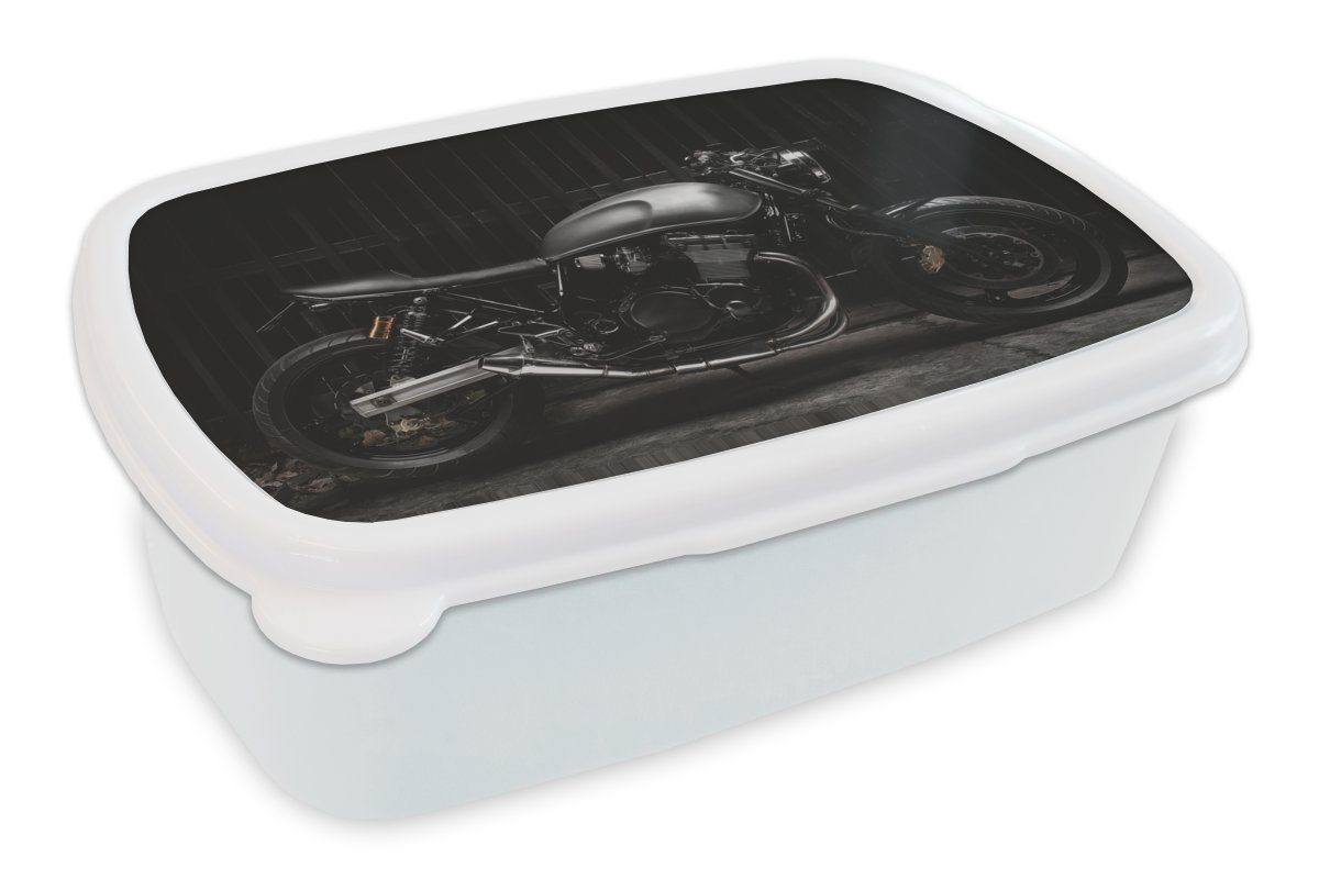 MuchoWow Lunchbox Seitenansicht eines schwarzen Motors, Kunststoff, (2-tlg), Brotbox für Kinder und Erwachsene, Brotdose, für Jungs und Mädchen weiß