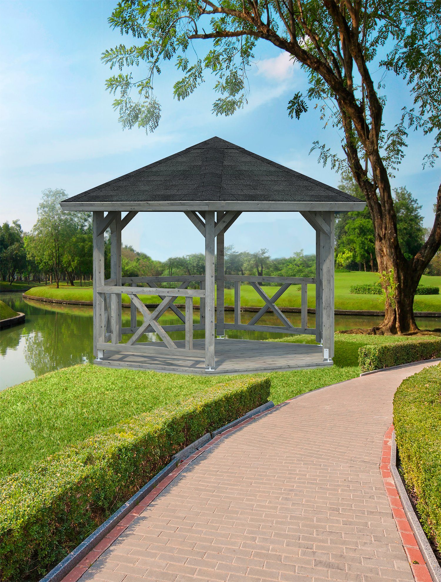 Palmako Holzpavillon Betty, BxT: 423x423 cm, grau