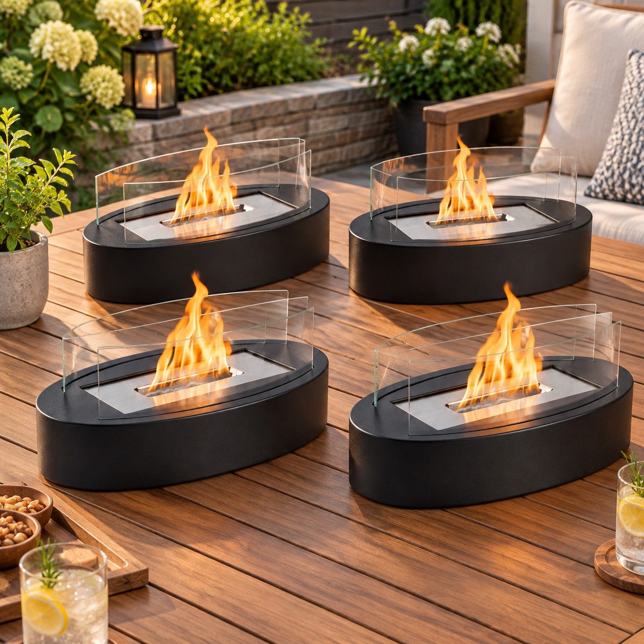 Nettlife Tischfeuer Ethanol Tischkamin Indoor Outdoor Eckig/Rund Kamin Tischfeuerstelle (Set, 4-St., Für Balkon Schlafzimmer Zuhause), Geschenkideen oder als stilvolle Tischdekoration