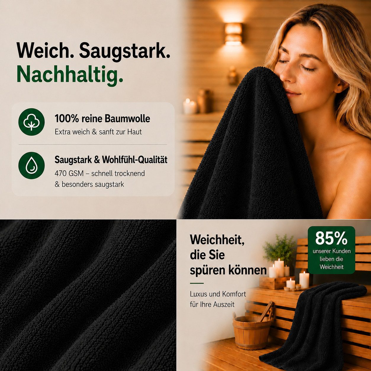Komfortec Saunatuch 100x200 Extra Große XXL Premium Saunatuch, Unifarben (1-St), extra Große XXL, Schnelltrocknend, Frottee, Weich, Baumwolle – Bild 5 von 5
