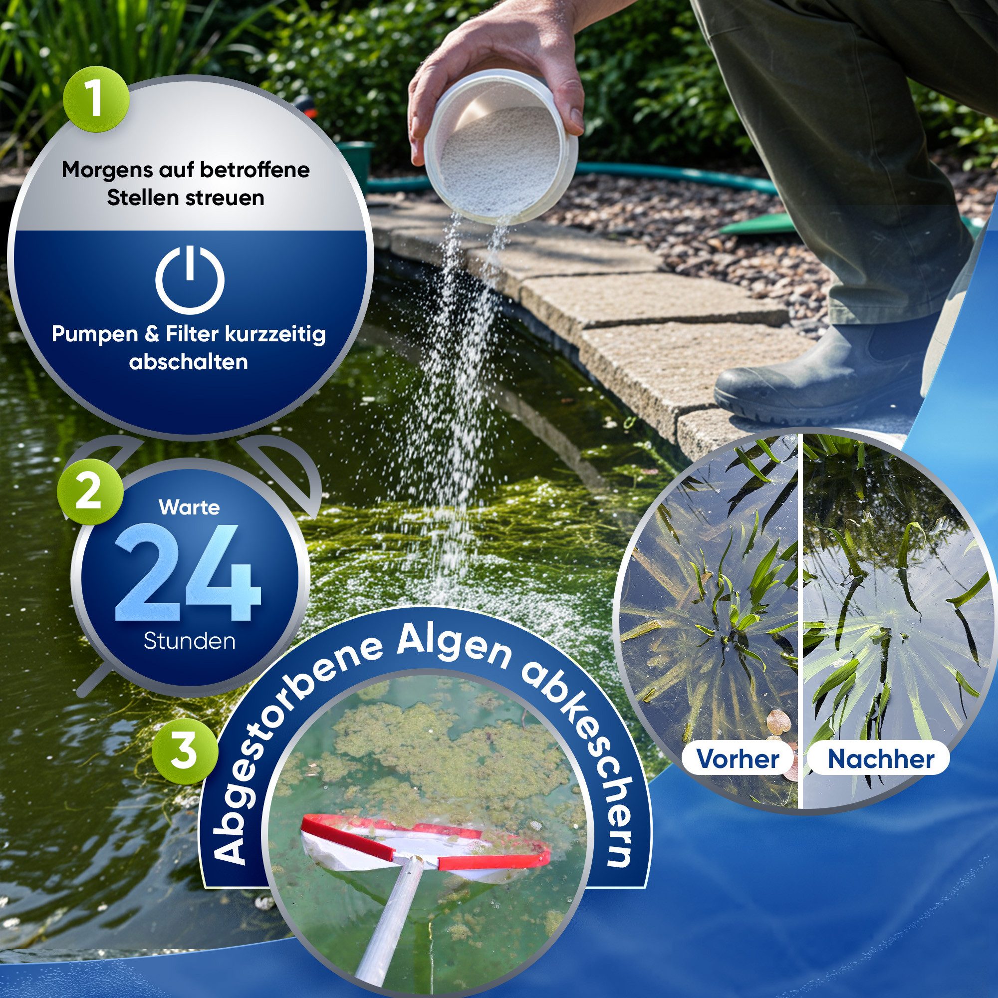 Teicher Algenbekämpfung Fadenalgenvernichter schnell & wirksam, Klare Teichpflege mit Aktivsauerstoff