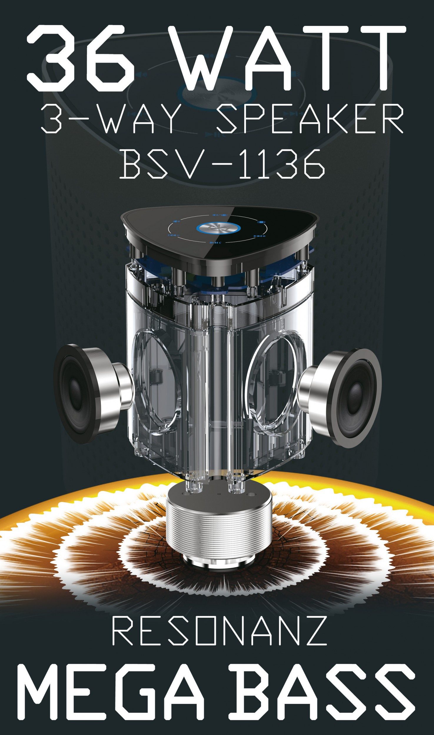 RICOO Bluetooth Vibrationslautsprecher Resonanzlautsprecher BSV-1136-G Bluetooth-Speaker (Bluetooth Speaker Bass tragbarer Subwoofer NFC Resonanz Lautsprecher)