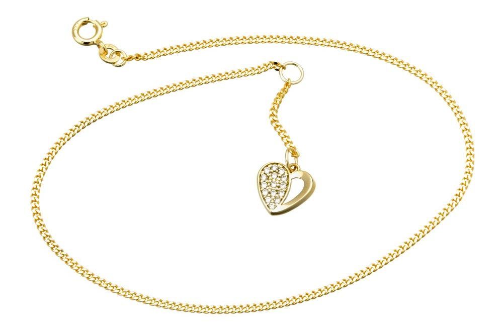 Silberkettenstore Fußkette Fußkette Panzer 1,6mm mit Herzanhänger - echt 333 Gold
