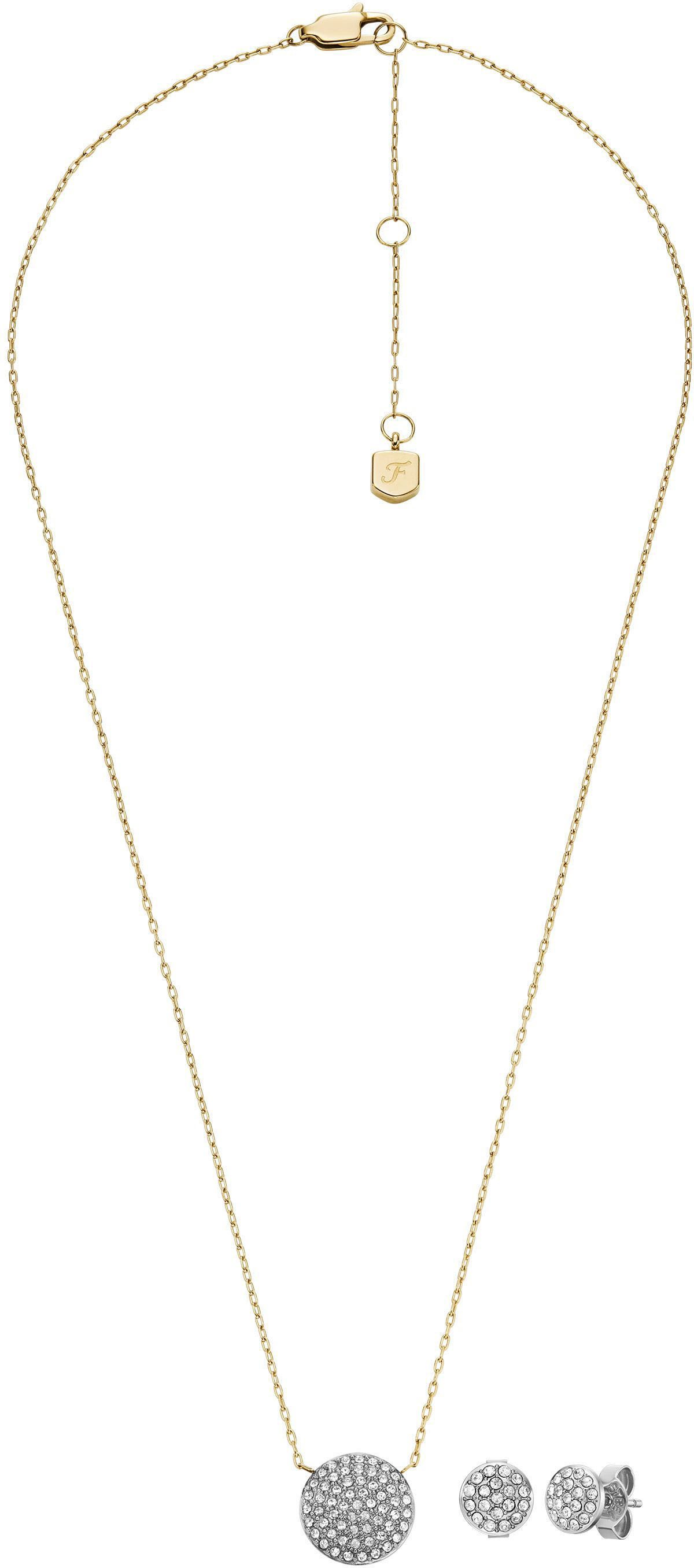 Fossil Ohrring und Ketten Set Mulitpack Schmuck Geschenk Edelstahl JEWELRY (Set, 3-tlg), mit Glassteinen