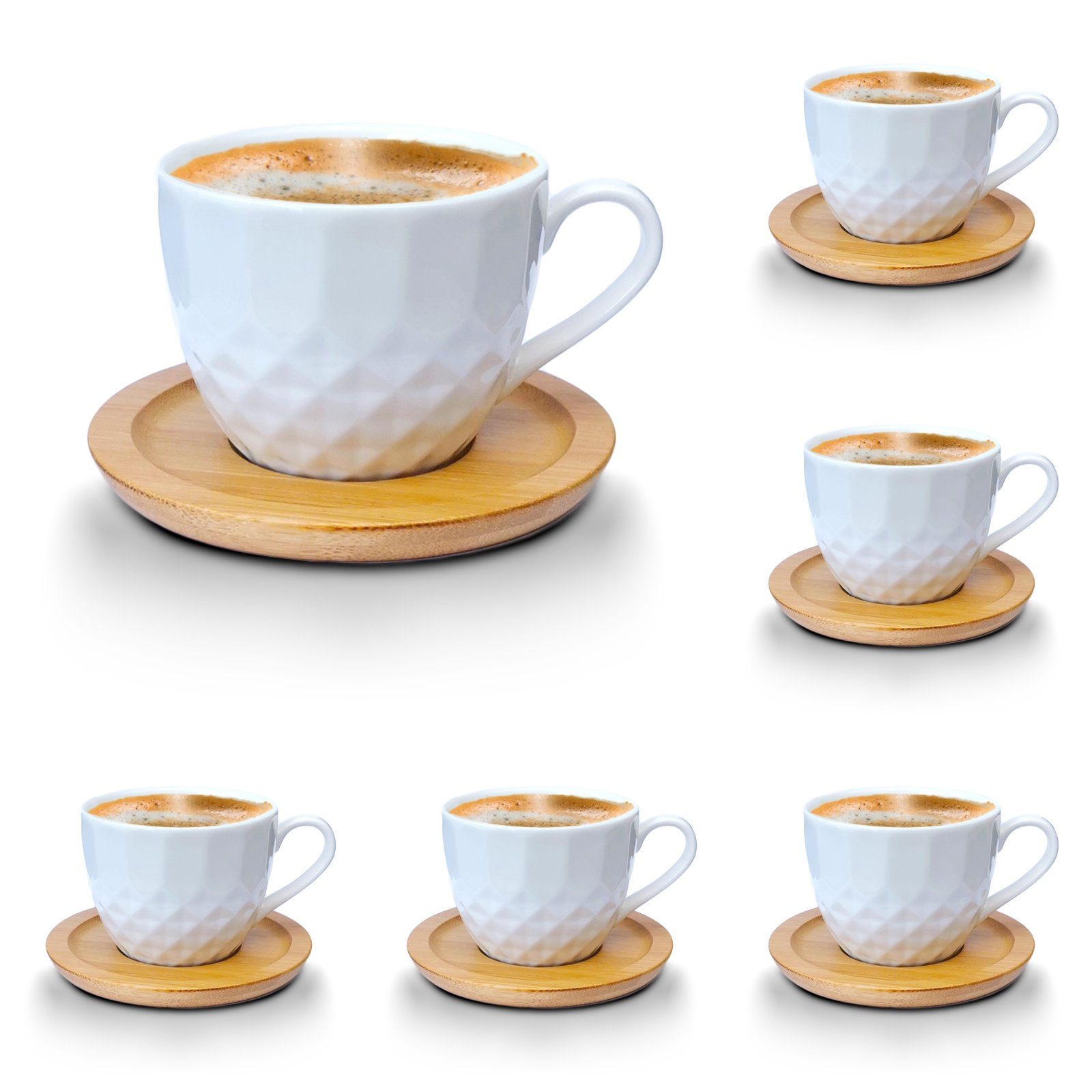 Melody Tasse Porzellan Espressotassen, Kaffeeservice Set Untertassen 6er-Set, Teeservice Porzellan, mit Untertassen mit Tassen Mod3 12-Teilig