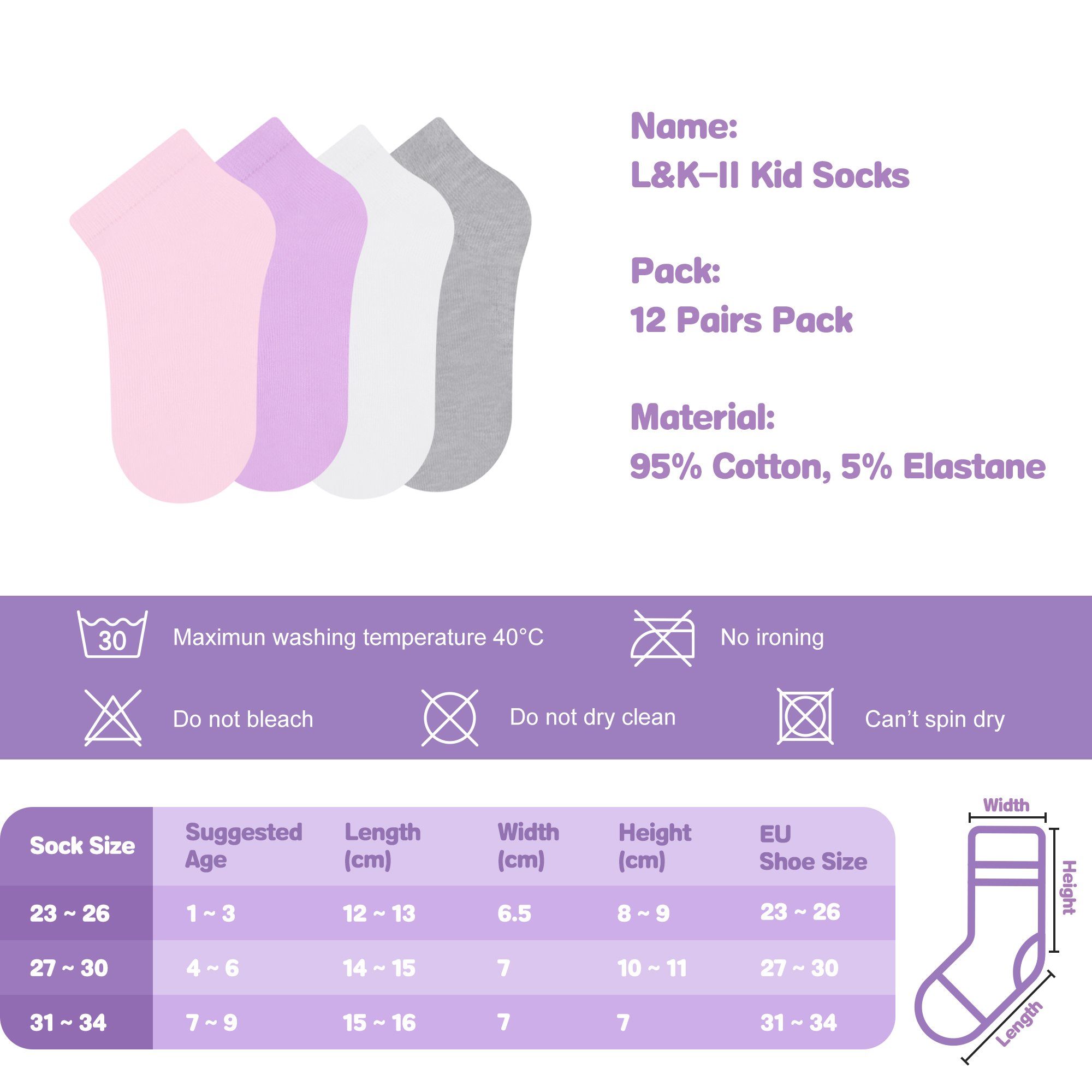 10/12-Paar) Baumwolle 2805 Mädchen L&K-II Kurzsocken Socken aus (Beutel, 2118-2810