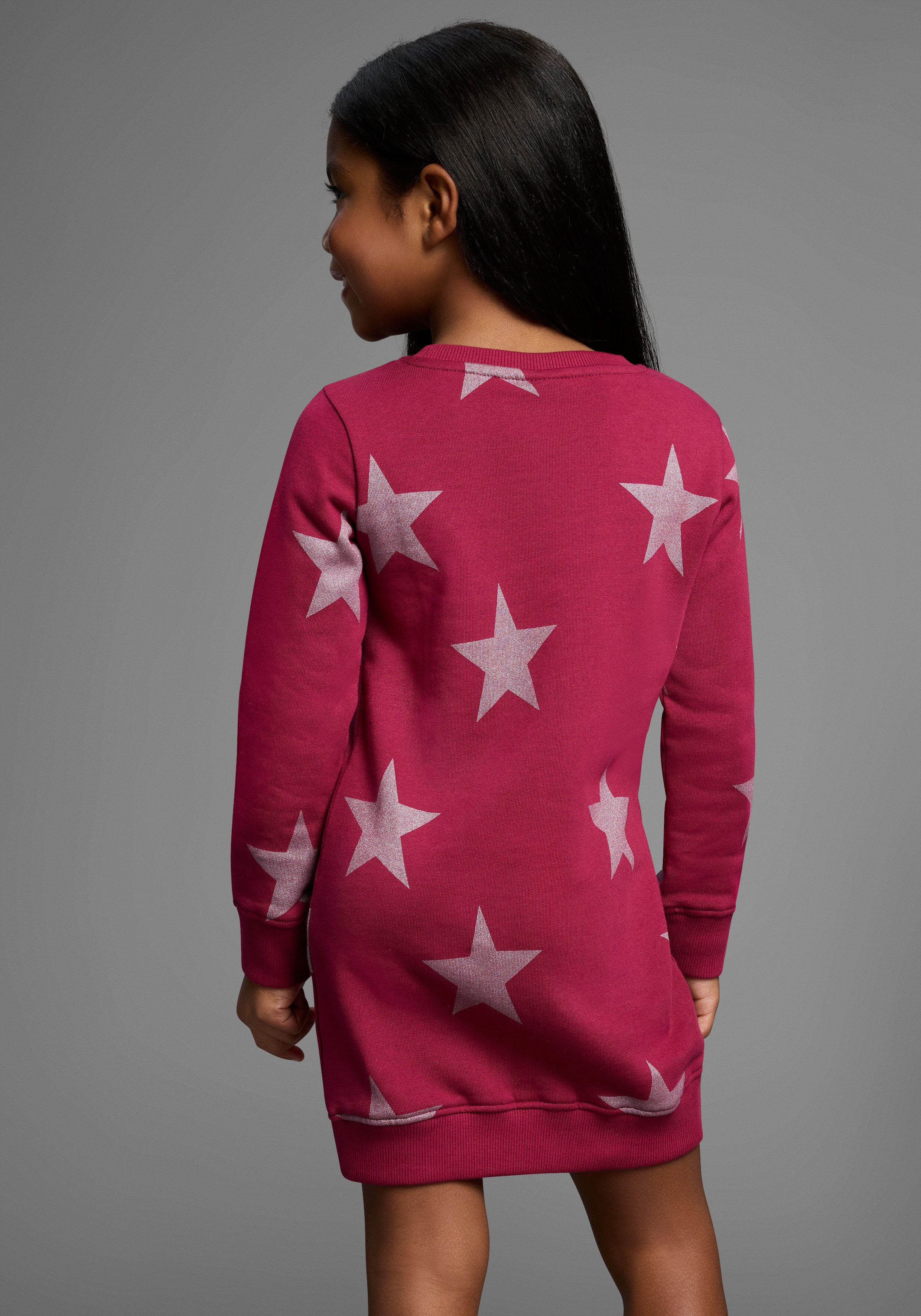 KIDSWORLD Sweatkleid Sterne-Allover Kleid für kleine Mädchen Sweatkleid mit Glitzerdruck