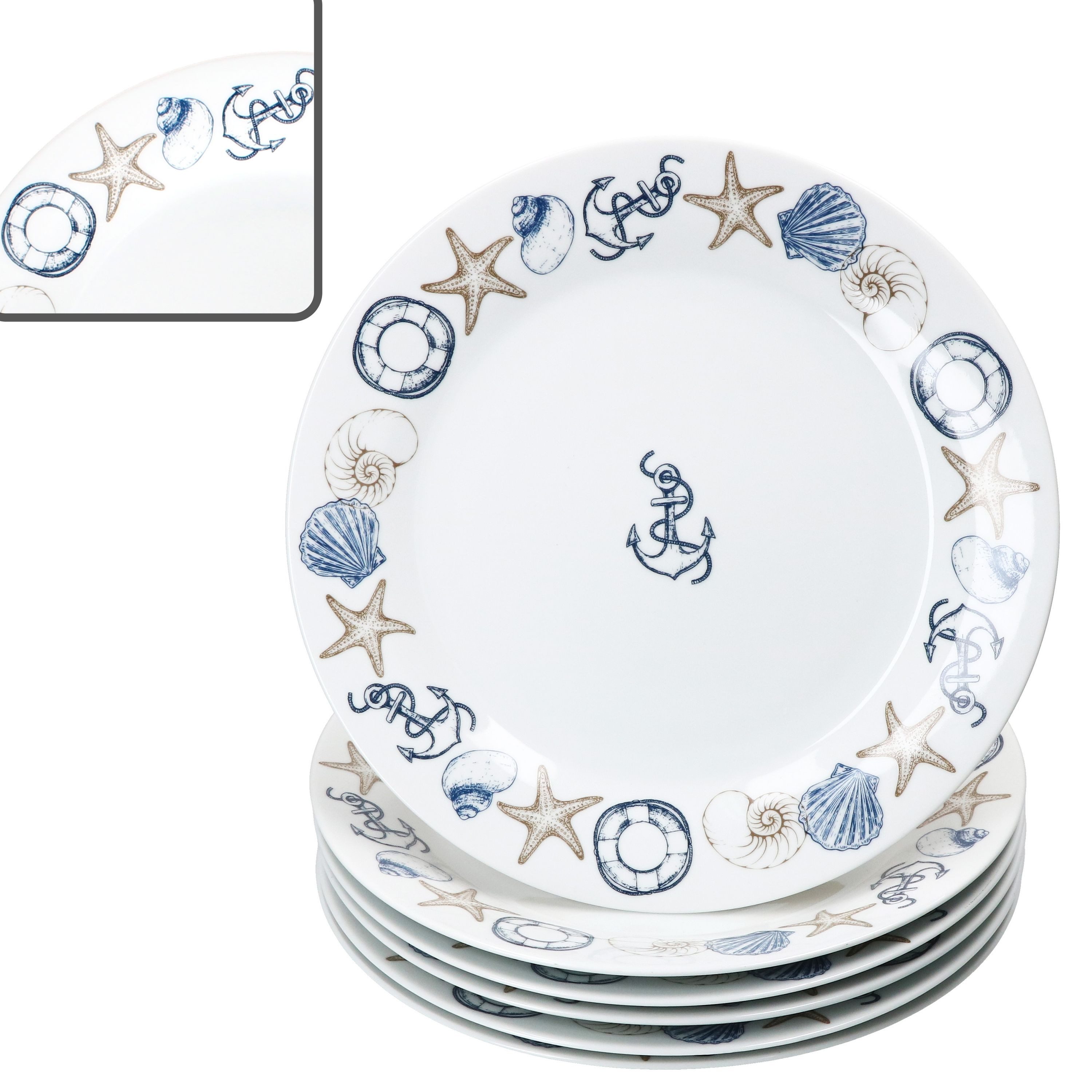 MamboCat Speiseteller Neptun 6er Set Speiseteller 27cm Porzellan groß Essteller maritim