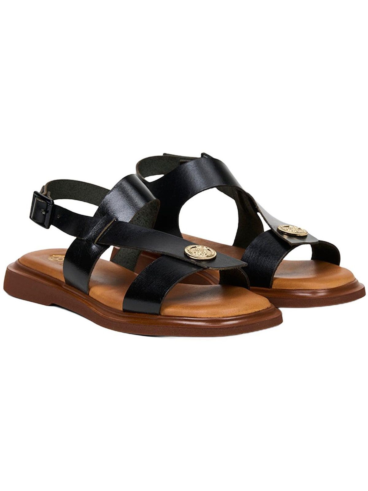 Desa DESA Damen-Ledersandalen mit goldenen Details Slipper