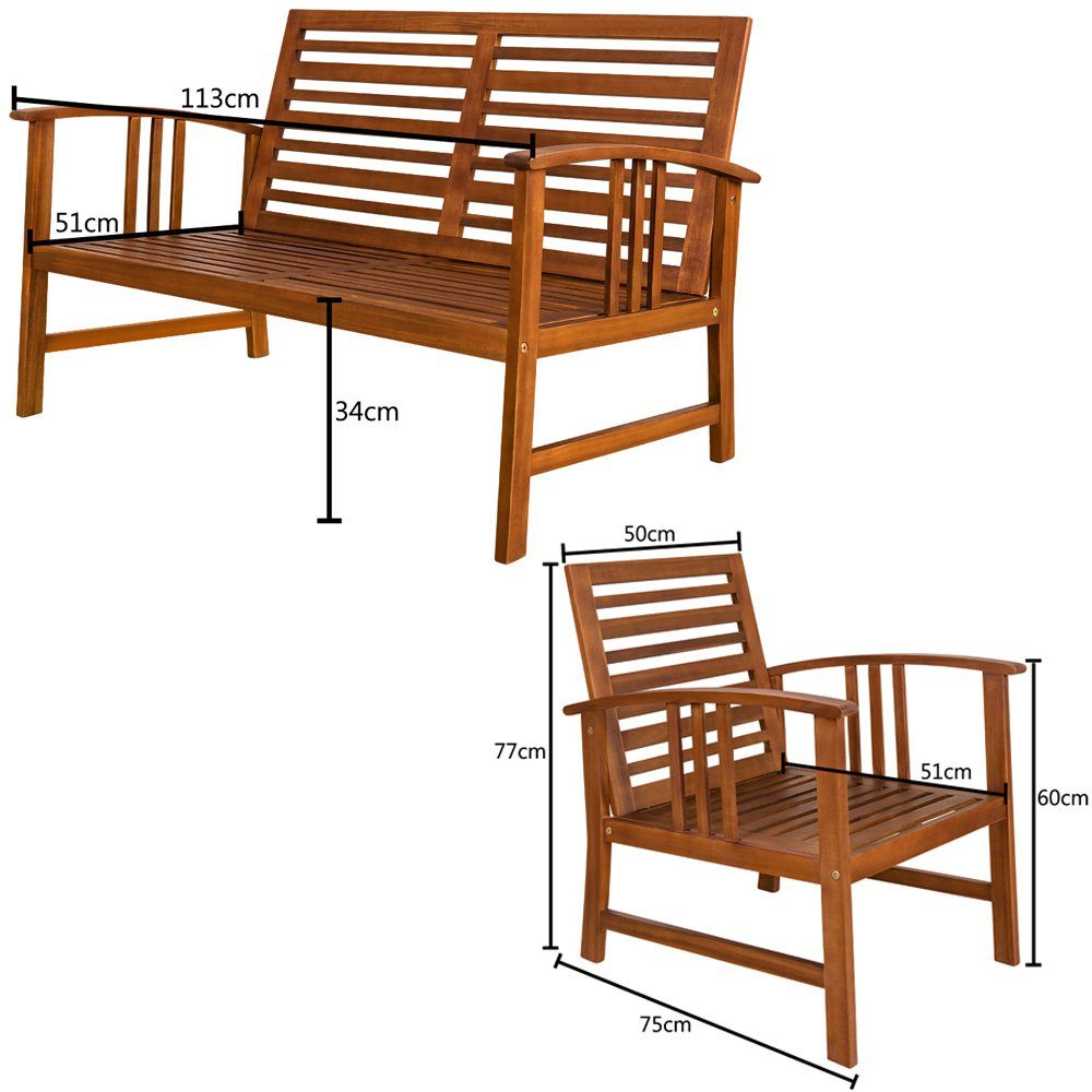 Casaria Loungeset Atlas, Atlas wetterfest 300kg Belastbar Akazie Holz Tisch Auflagen Garten