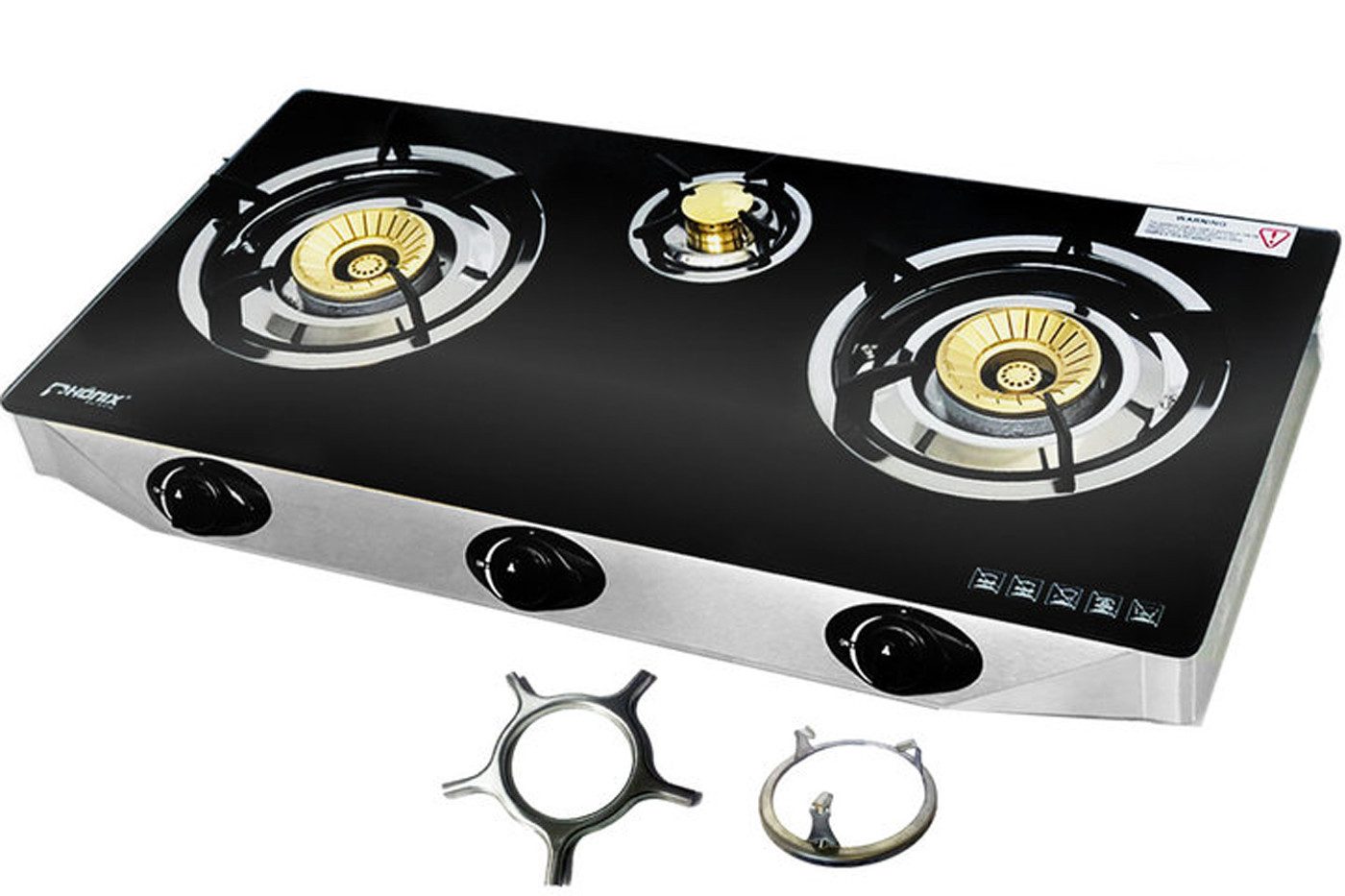 Phönix Germany Gaskocher PS-3, Glas Gaskocher 3 flammig Propan mit Zündsicherung 8,8 KW