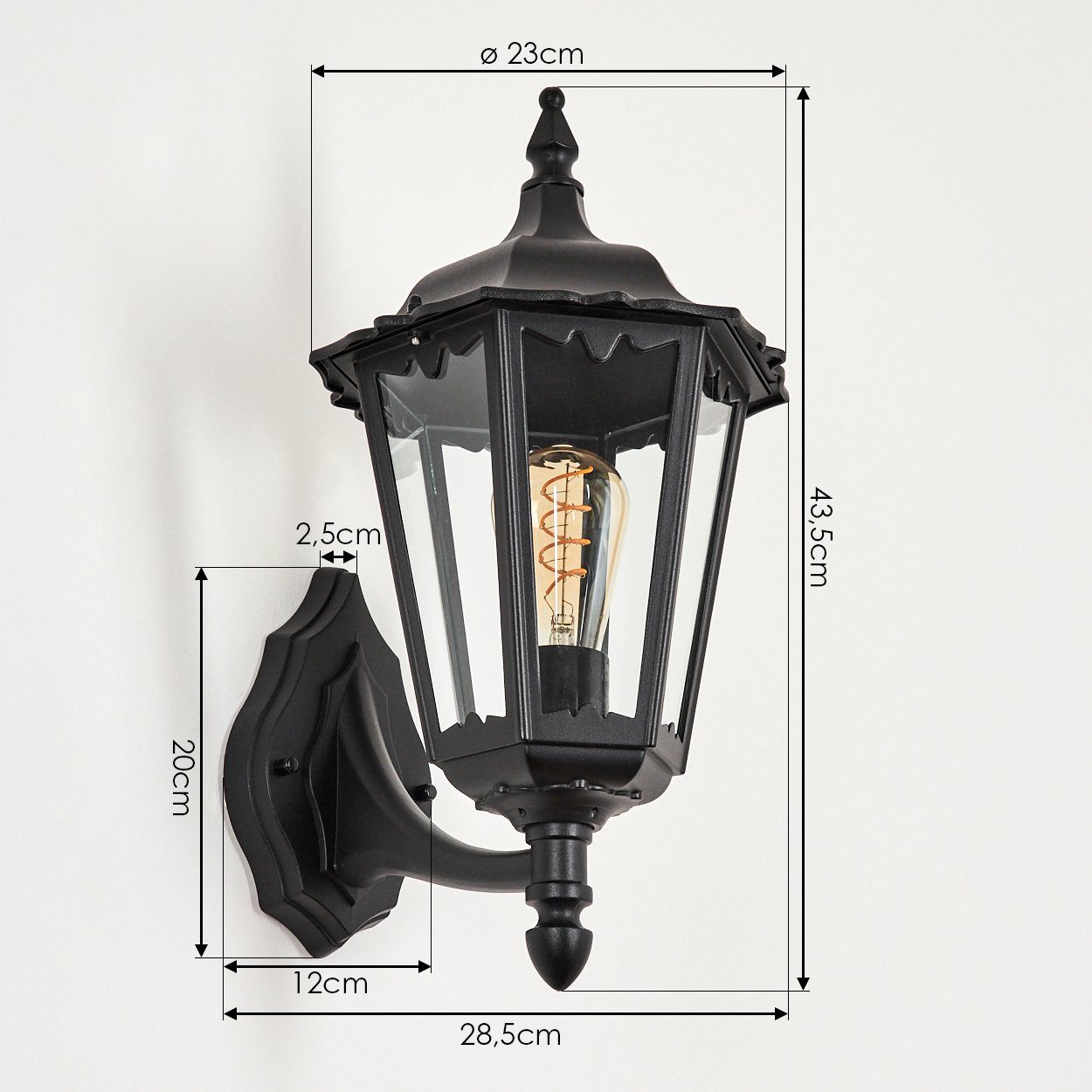 »Lupetto« hofstein max. Vintage Schwarz/Klar, Wandlampe IP43 Außenleuchte Leuchtmittel, Watt, ohne 100 Aluminium/Glas aus E27 Außen-Wandleuchte in