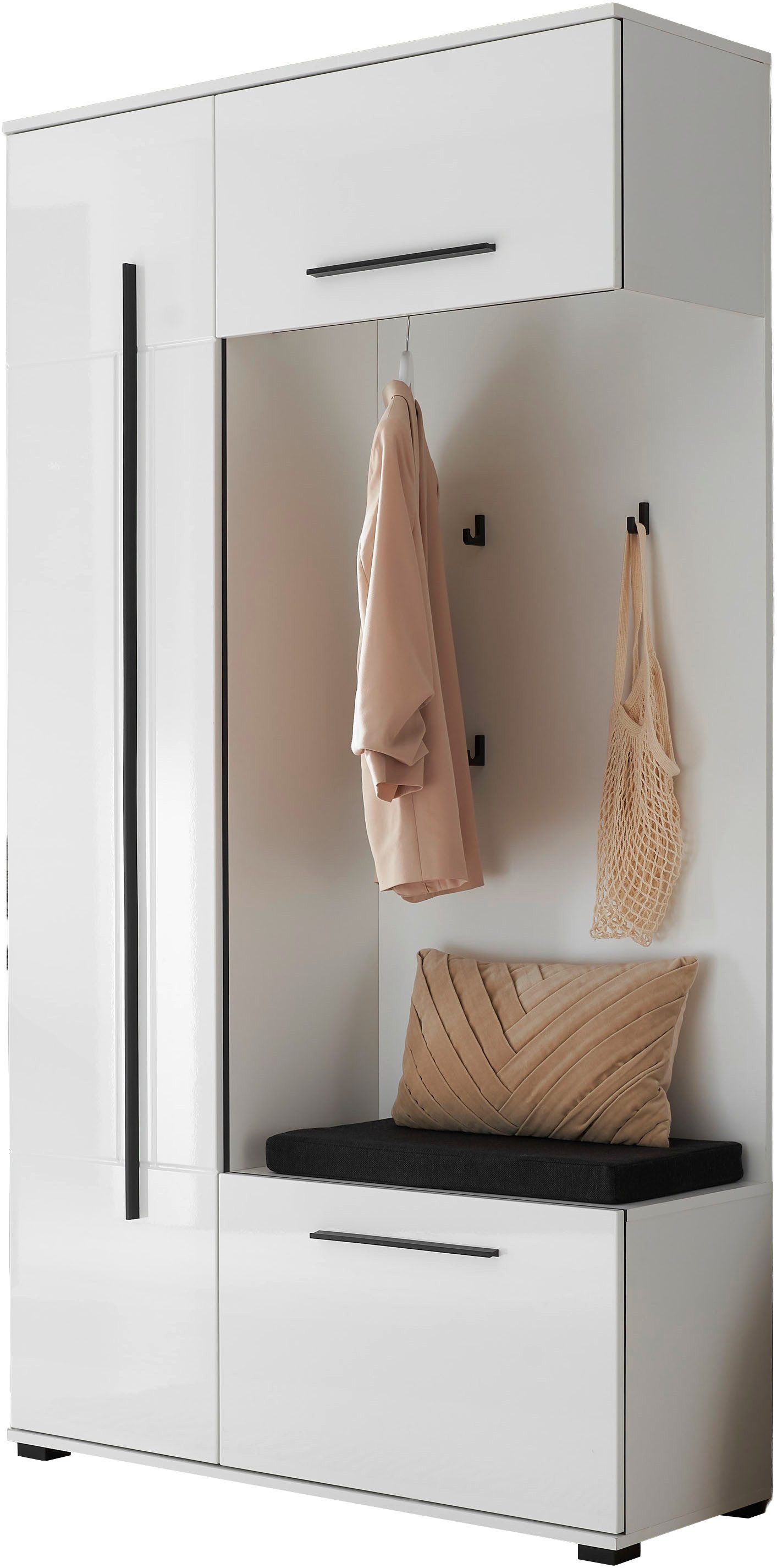 Home affaire Kompaktgarderobe Cantara Flurgarderobe, modern, 2 Farben, 111 cm breit (2-St) unterschiedliche Stauraummöglichkeiten, inkl. Sitzkissen