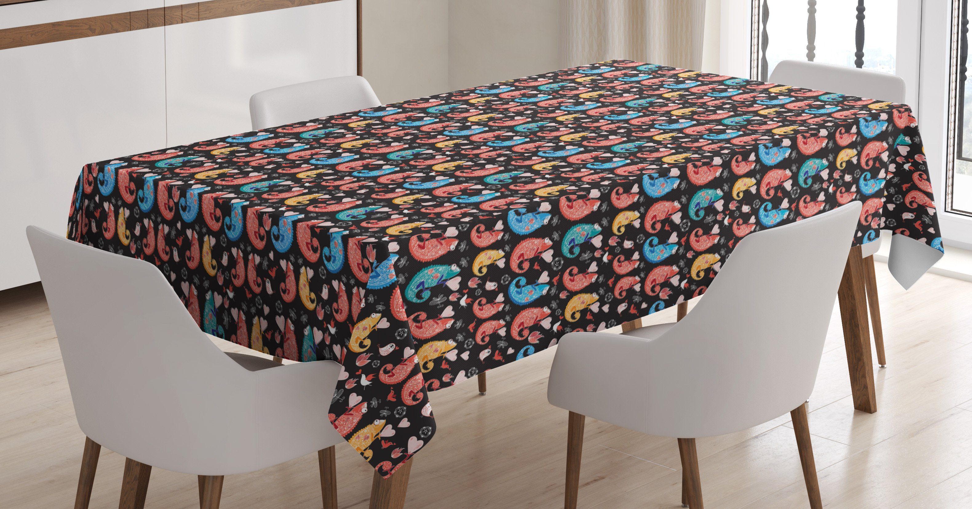 Abakuhaus Tischdecke Farbfest Waschbar Für den Außen Bereich geeignet Klare Farben, Chamäleon Abstrakt Reptilien Liebe | Tischdecken