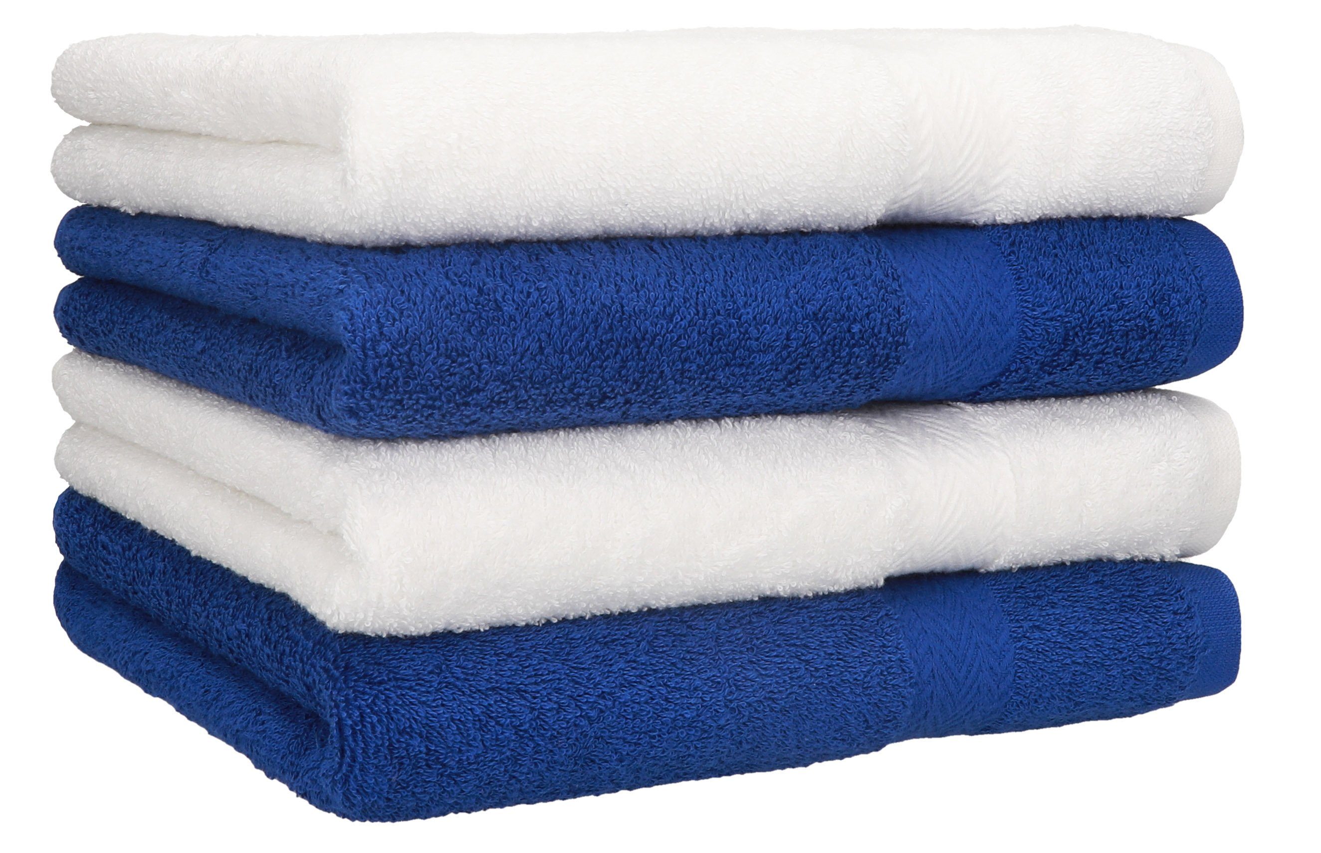 Betz Handtücher 4 Stück Handtücher Premium 4 Handtücher Farbe weiß und royalblau, 100% Baumwolle