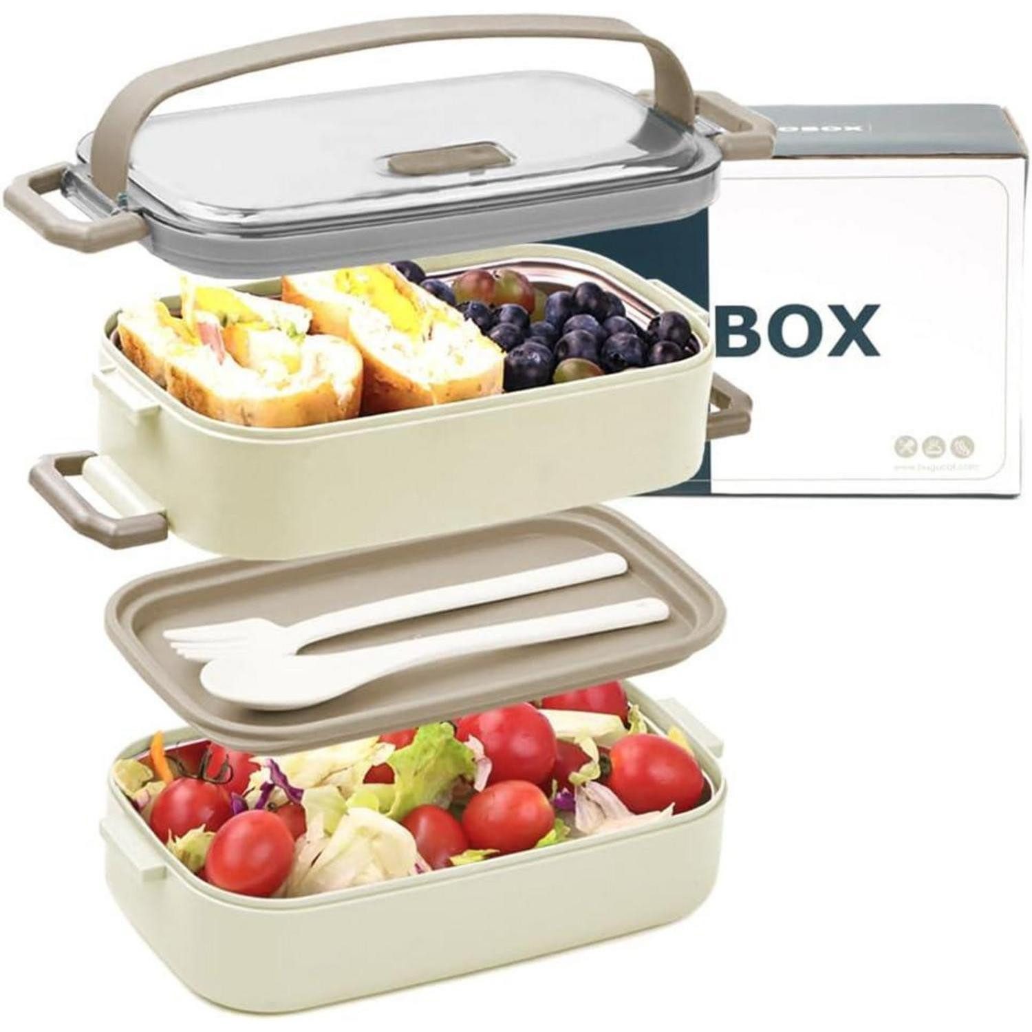 LuxusKollektion Lunchbox Lunchbox Bento Auslaufsicher Luftdicht Fächer Edelstahl 1100ml beige