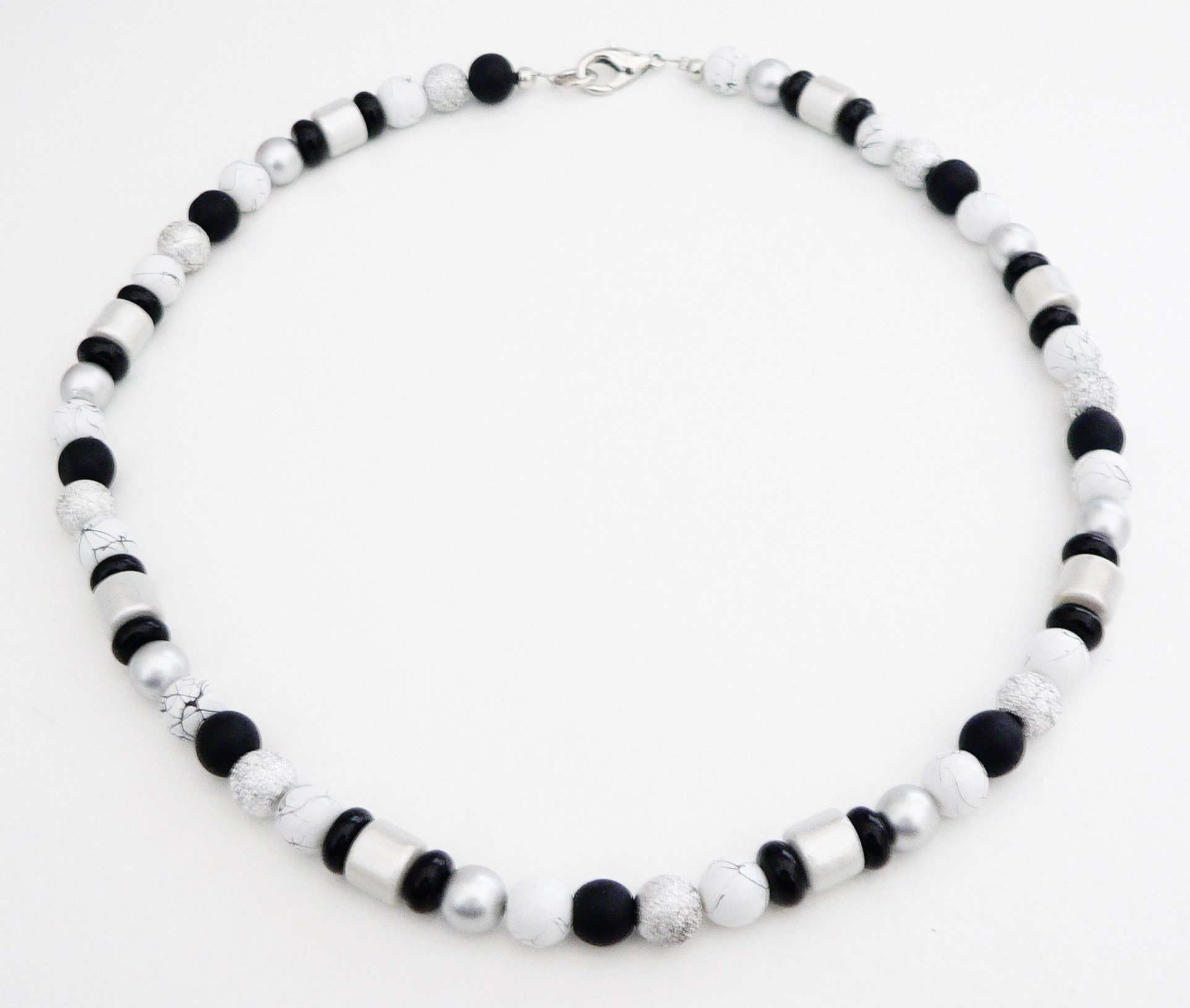 traumschmuck Collier 498. Collier Halskette Glas Miracle silberfarben/schwarz Glitzer, handgefertigt