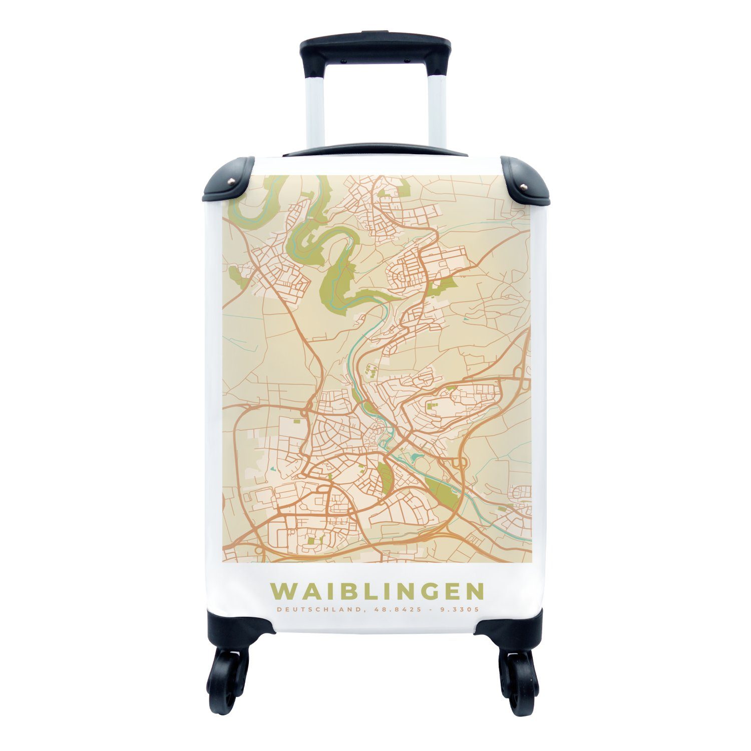 MuchoWow Handgepäckkoffer Stadtplan - Waiblingen - Vintage - Stadtplan, 4 Rollen, Reisetasche mit rollen, Handgepäck für Ferien, Trolley, Reisekoffer