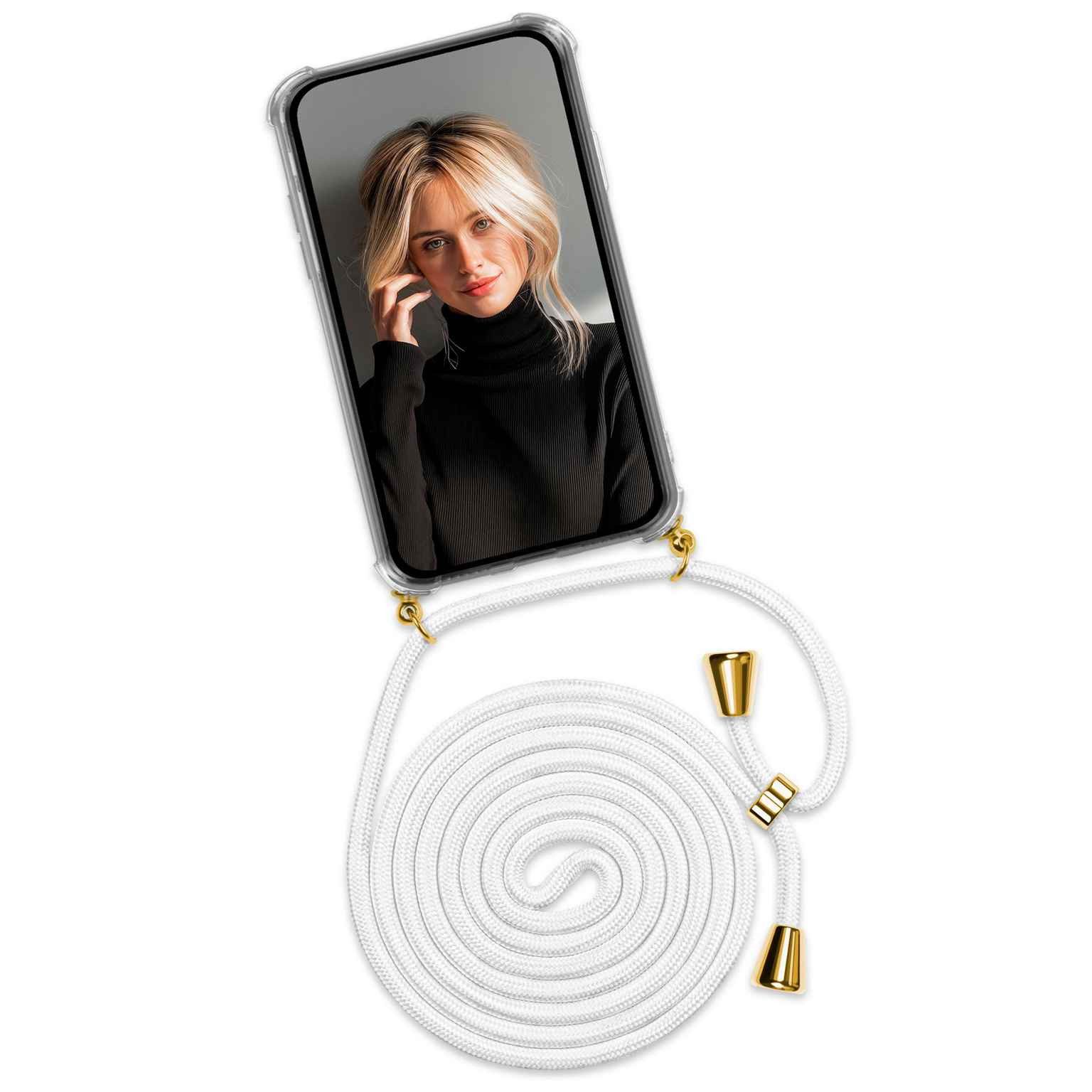 ONEFLOW Handyhülle für Nokia 2.2 Hülle mit Band Twist Case Weiß Gold 5,71 Zoll, Handyband zum Umhängen Schutzhülle Kordel Handyhülle Kette abnehmbar
