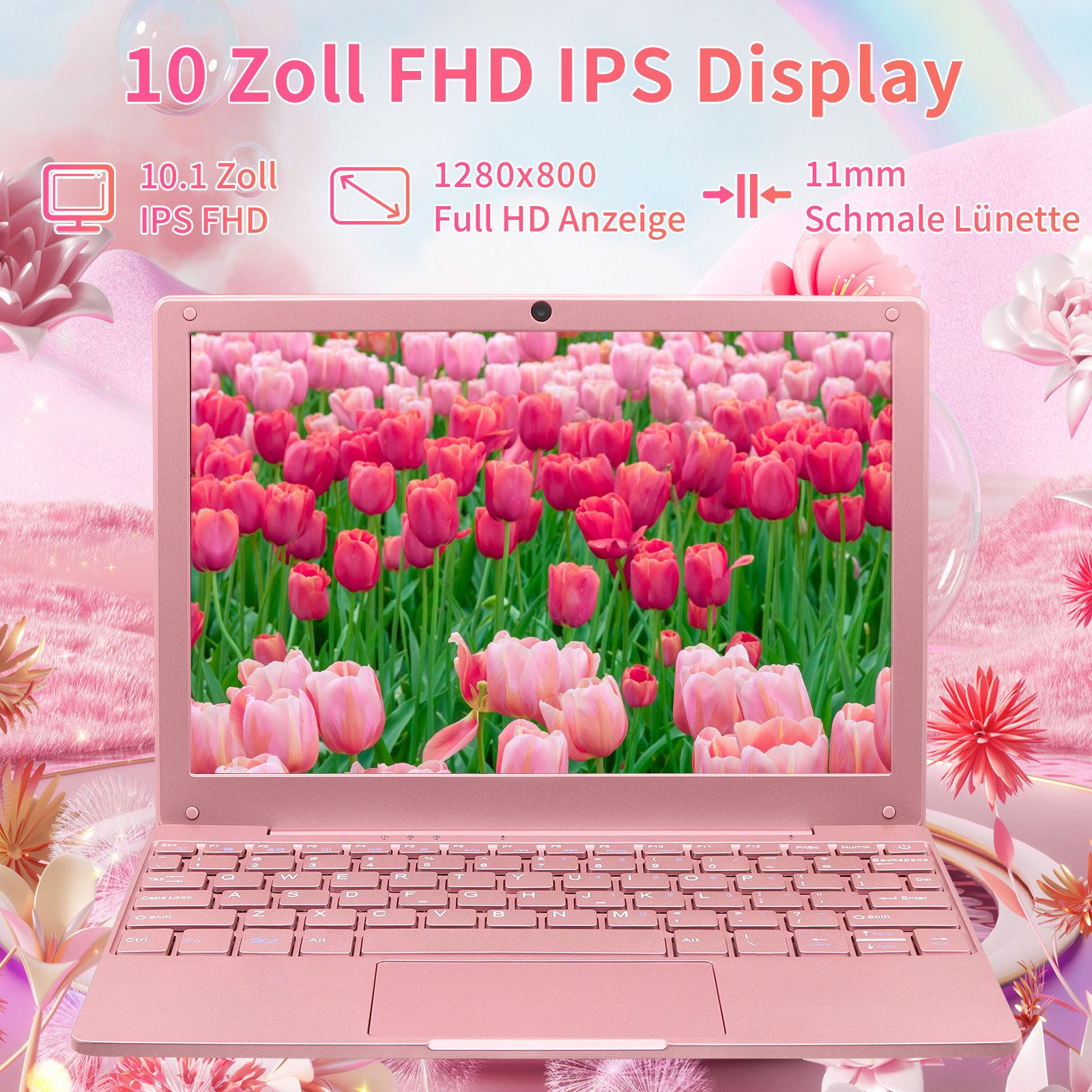 LONGEVINCE 10,1 Zoll Mini Laptop, Celeron N4020, 8GB RAM, Ultradünn Notebook (25,65 cm/10,1 Zoll, Intel Celeron N4020, Intel UHD Graphics 600, 8 GB, 256 GB SSD, 1280x800 HD Display, Intel Celeron N4020, Windows 11 Pro)