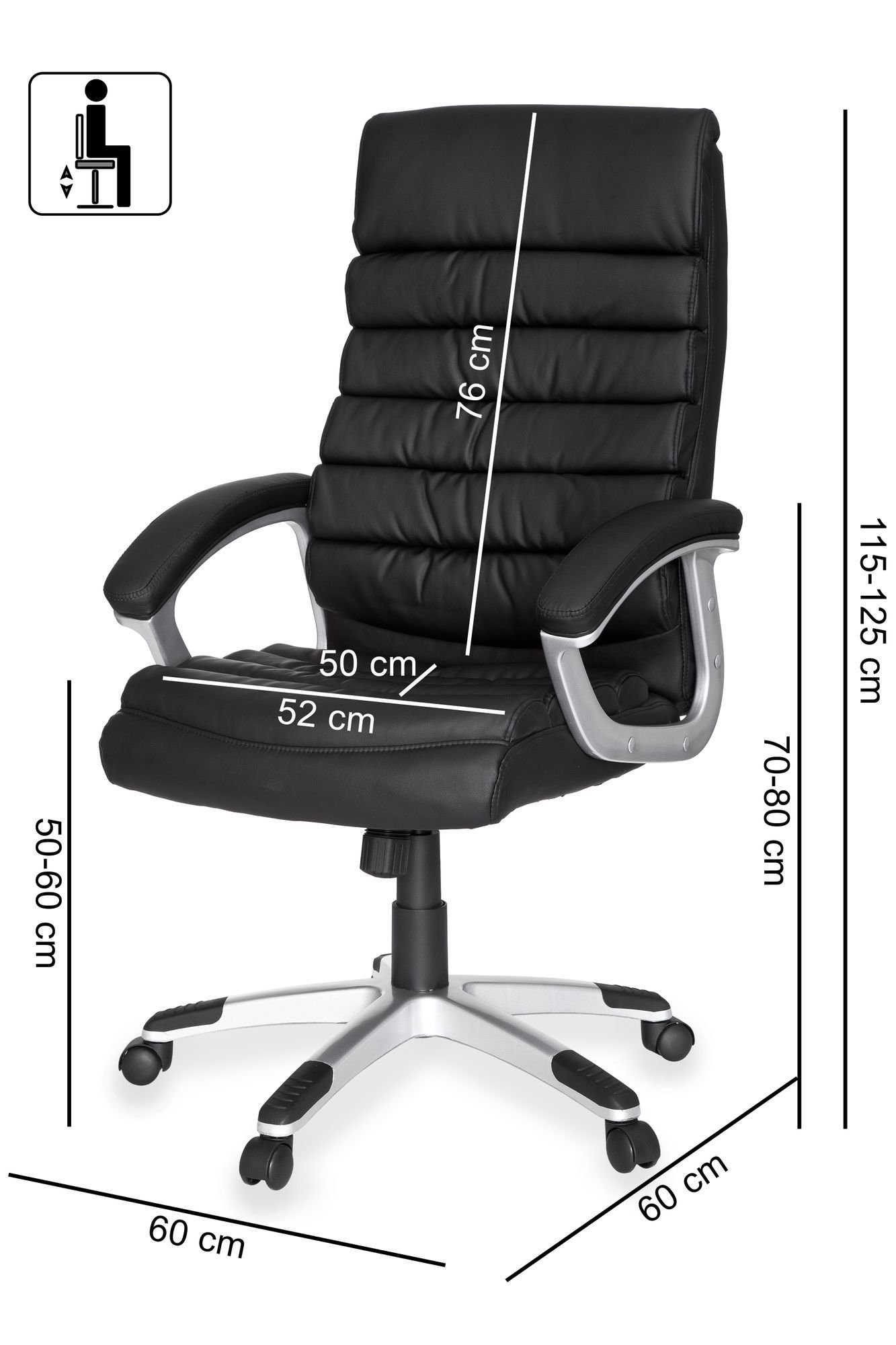 Amstyle Chefsessel SPM1.026 Bürostuhl mit (Valencia, Kunstleder 120 kg), Schreibtischstuhl ergonomisch bis Kopfstütze Schwarz